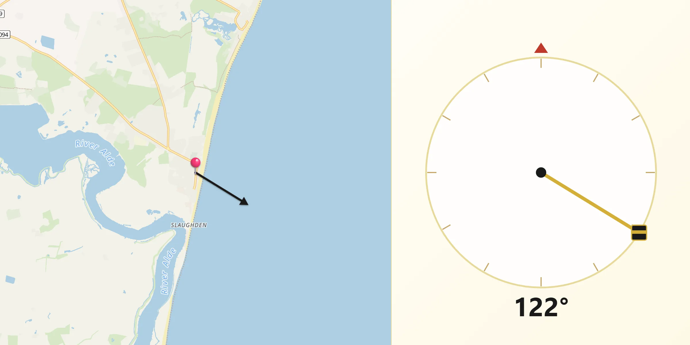 Qibla Direction from Aldeburgh