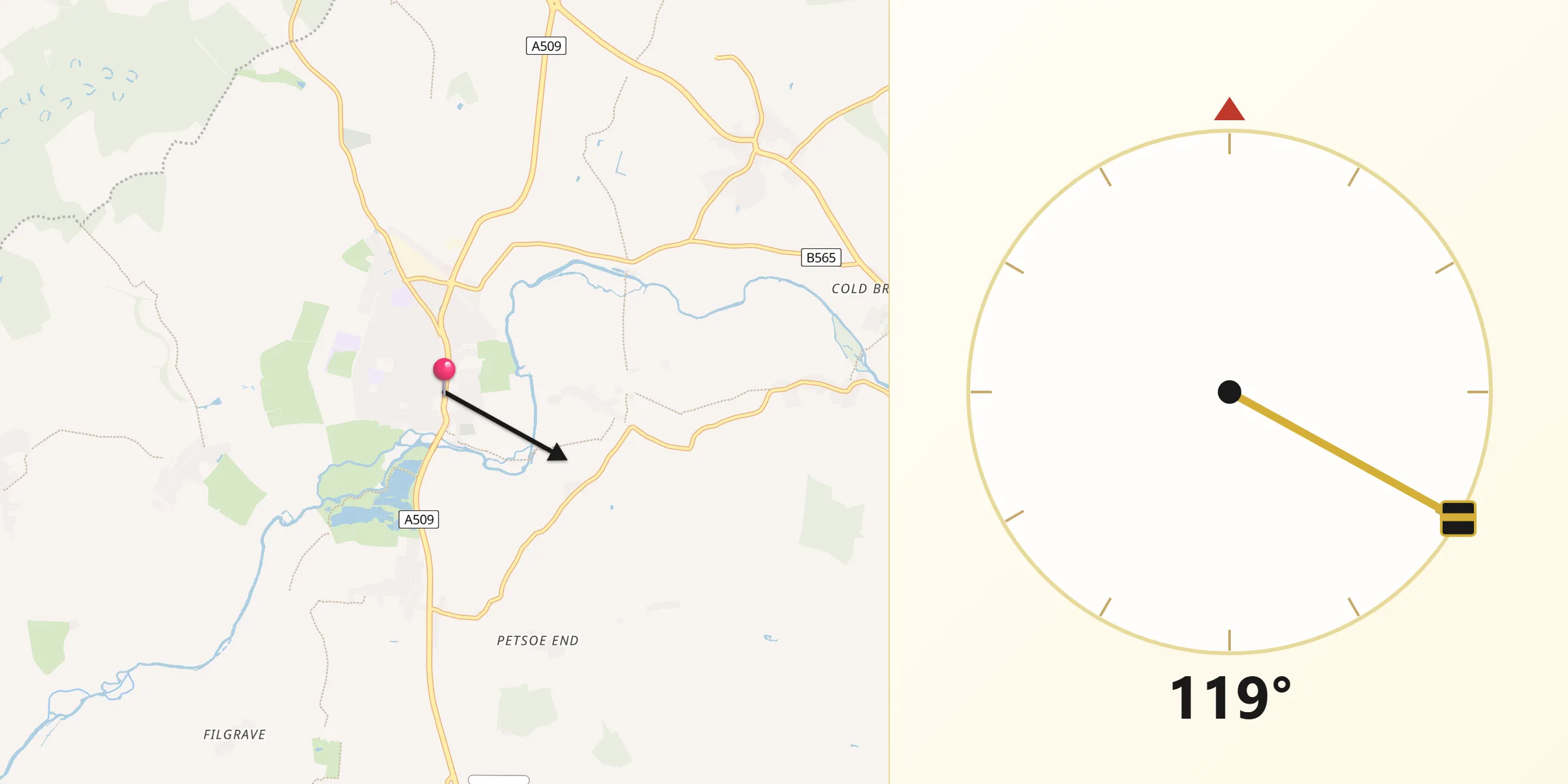 Qibla Direction from Olney