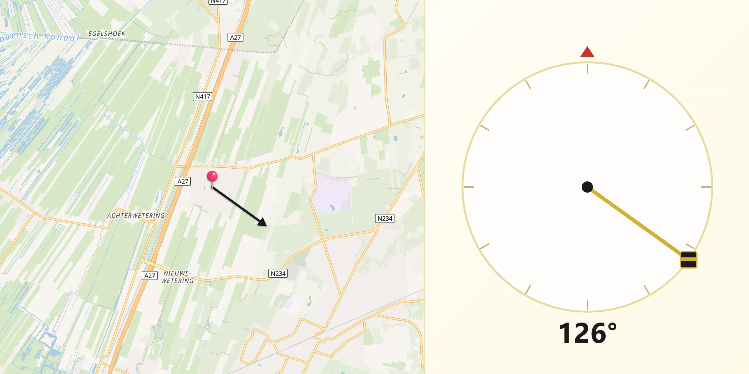 Qibla Richting vanaf Maartensdijk