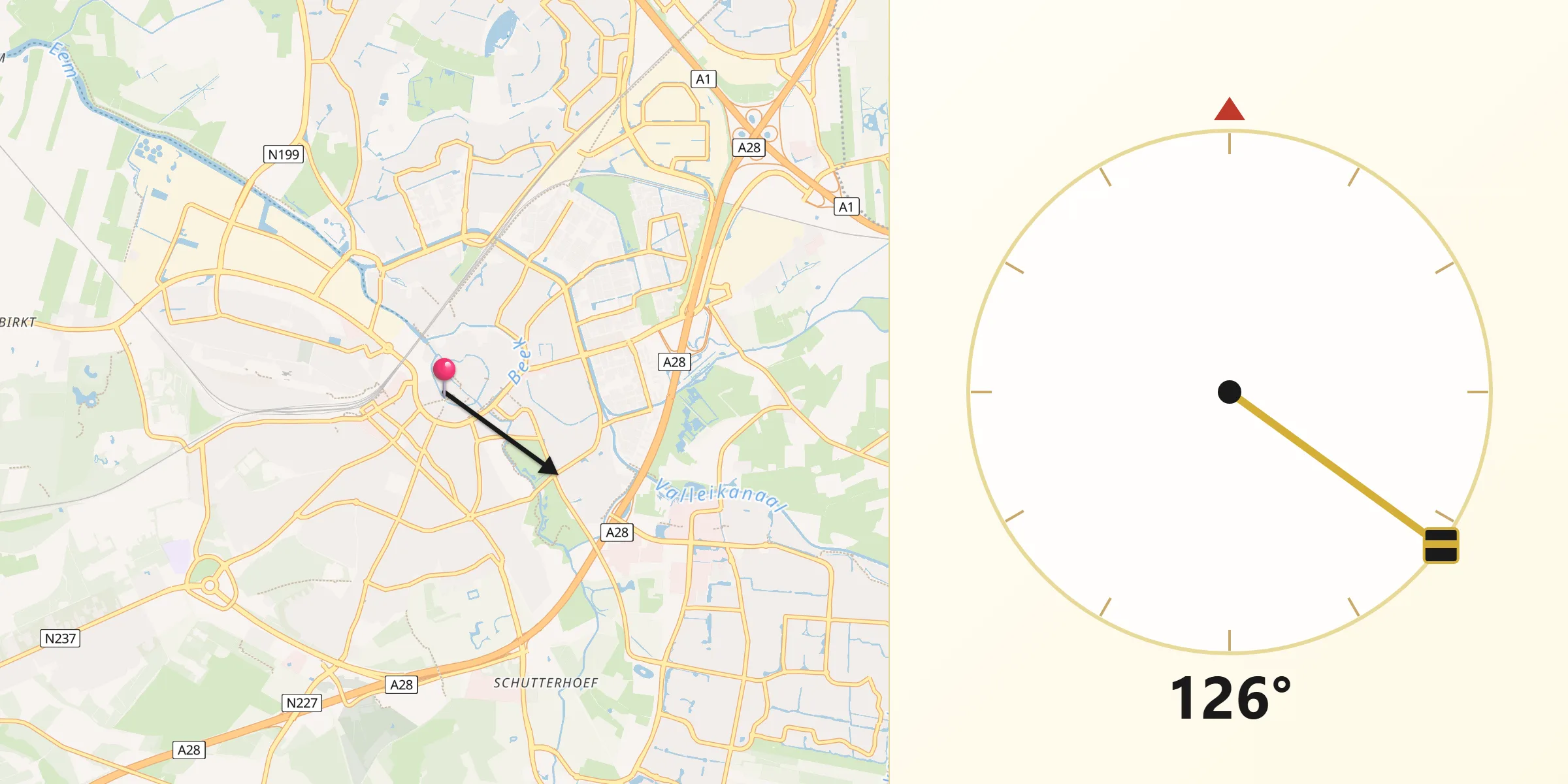 Qibla Richting vanaf Amersfoort