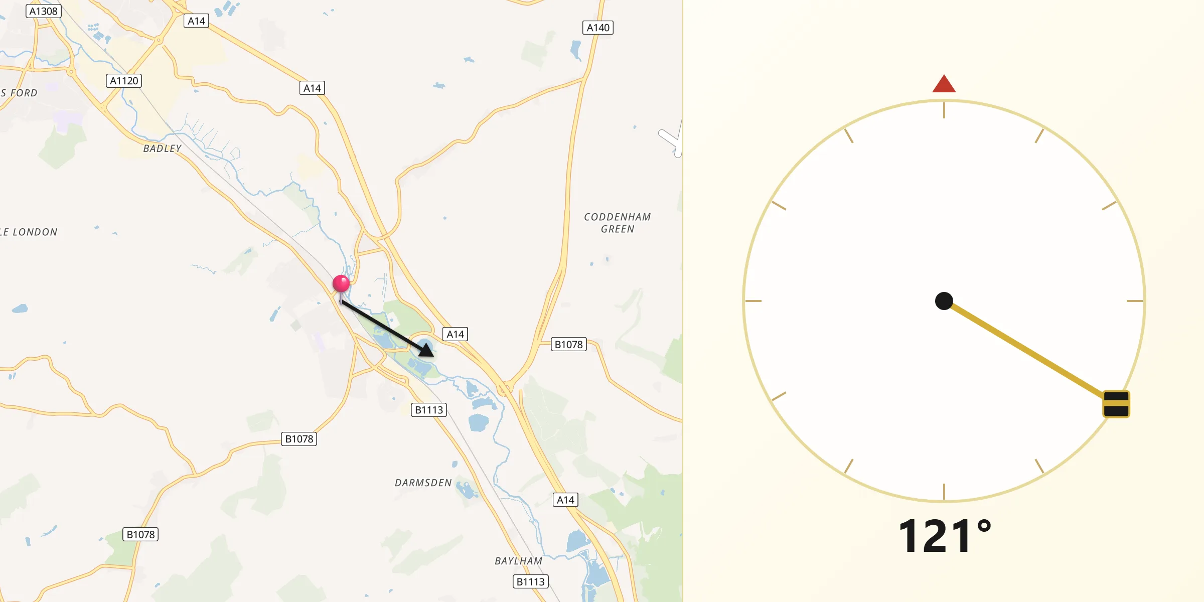 Qibla Direction from Needham Market