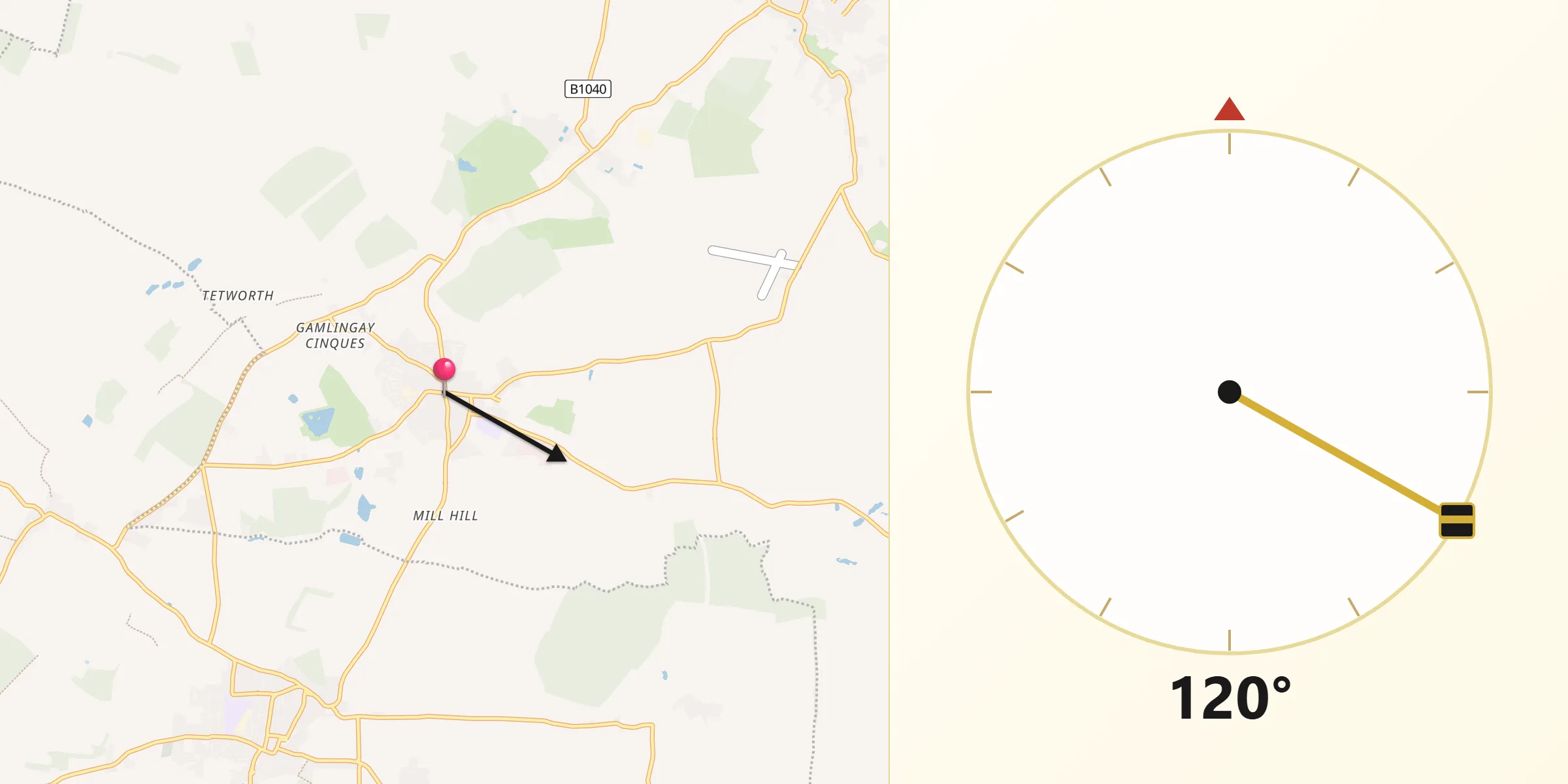 Qibla Direction from Gamlingay