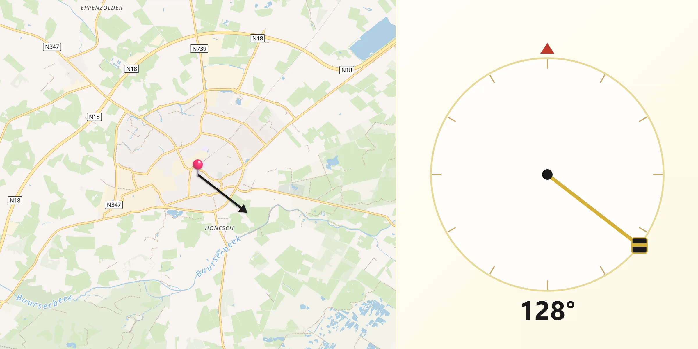 Qibla Richting vanaf Haaksbergen