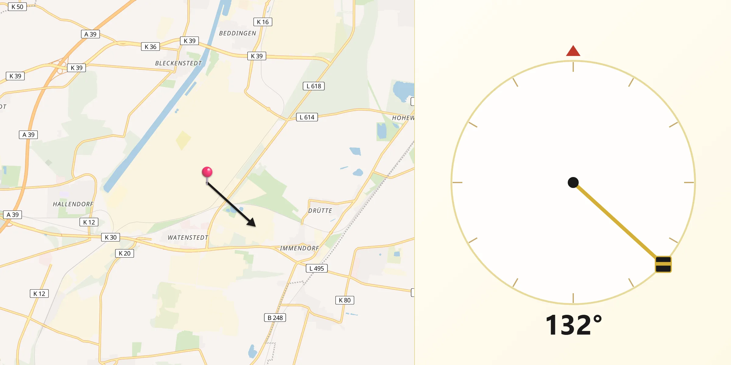 Qibla-Richtung von Salzgitter