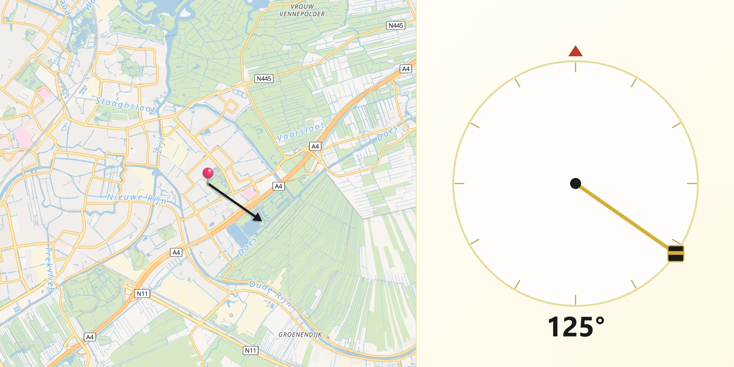 Qibla Richting vanaf Leiderdorp