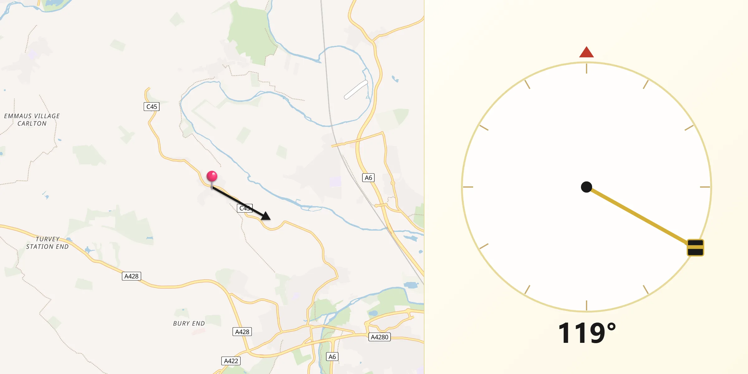 Qibla Direction from Stevington