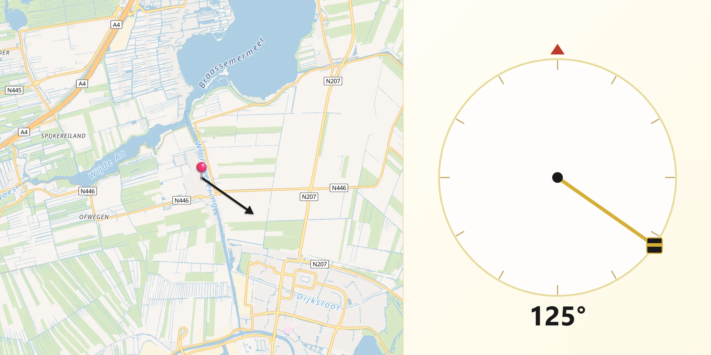 Qibla Richting vanaf Woubrugge