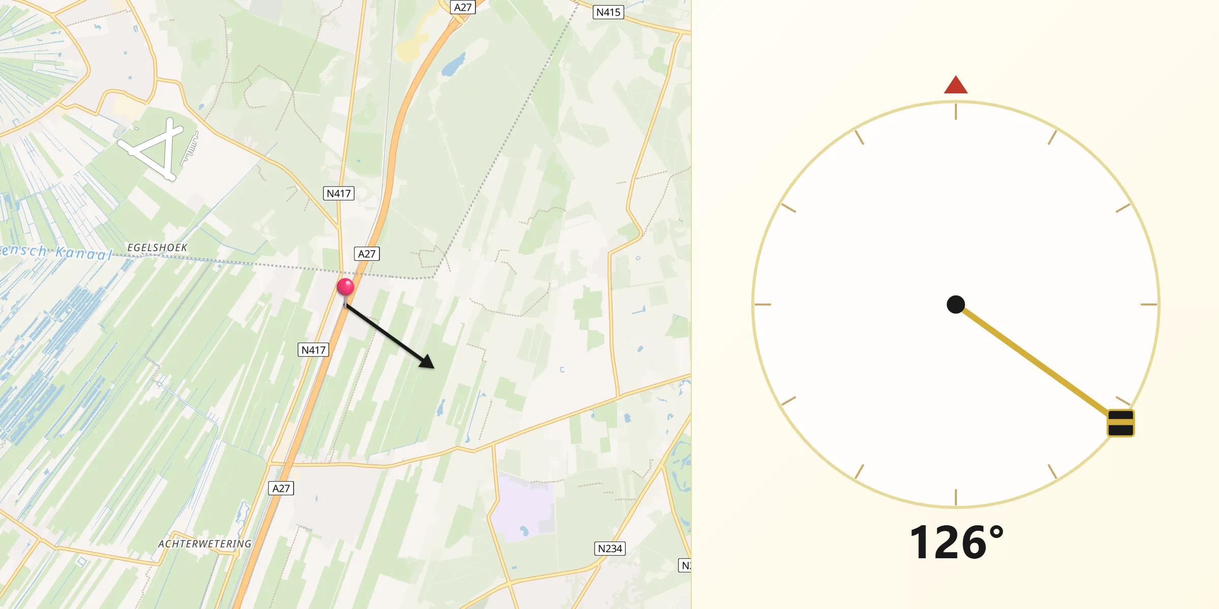 Qibla Richting vanaf Hollandsche Rading
