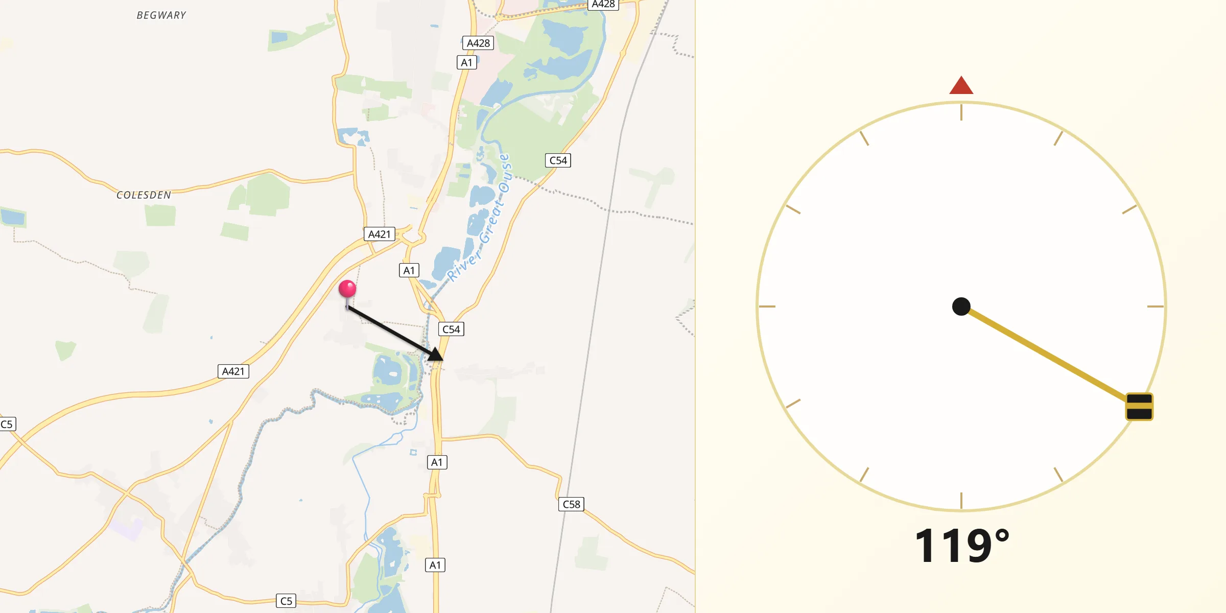 Qibla Direction from Roxton