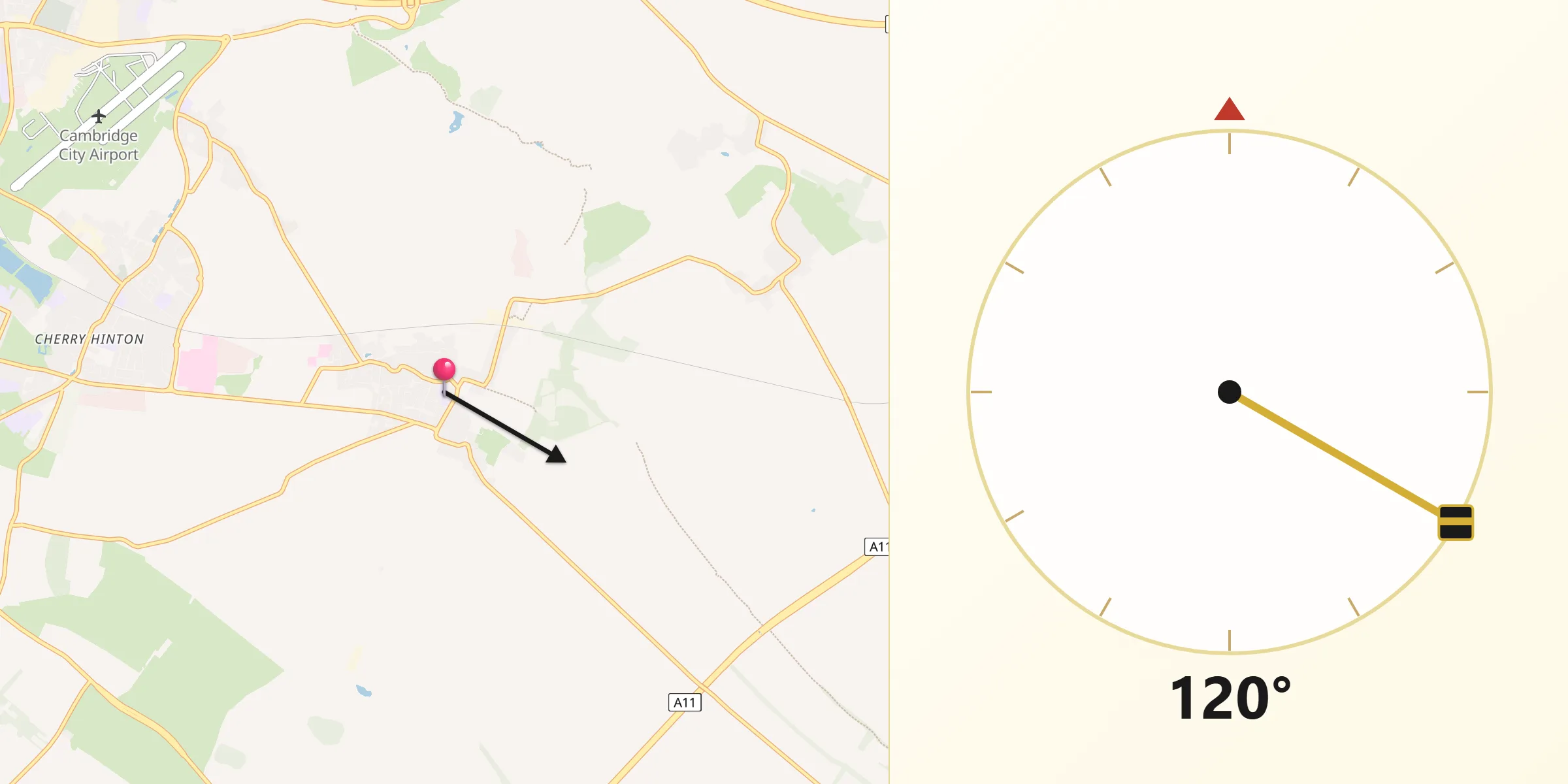 Qibla Direction from Fulbourn