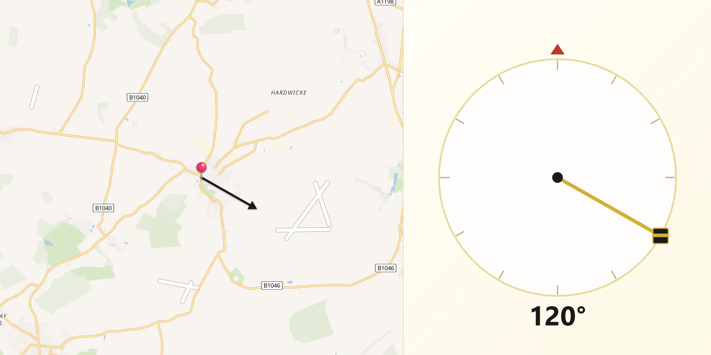 Qibla Direction from Great Gransden
