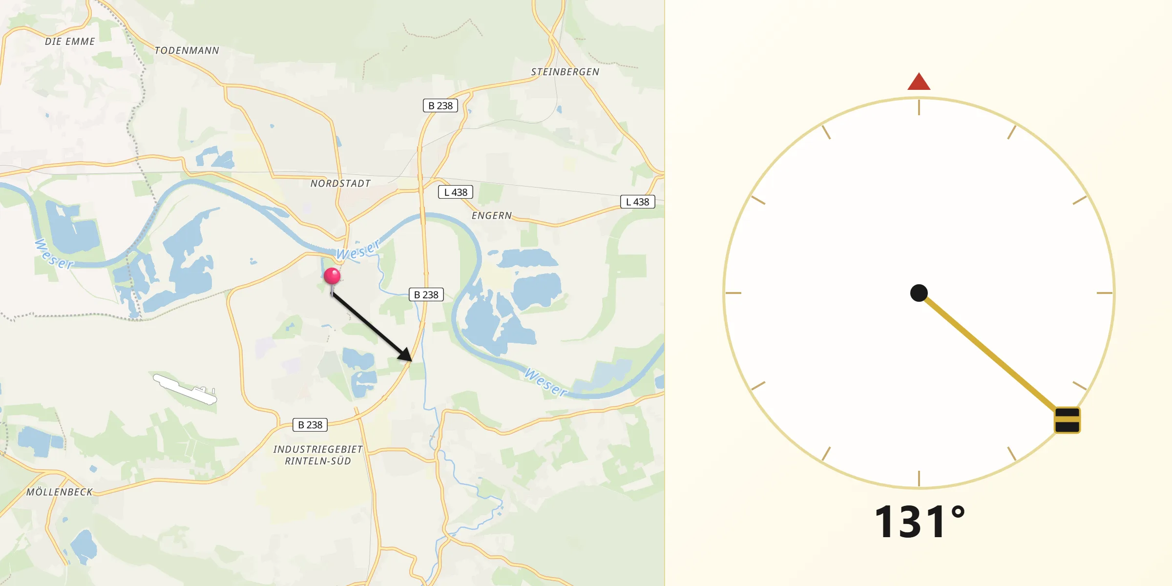 Qibla-Richtung von Rinteln