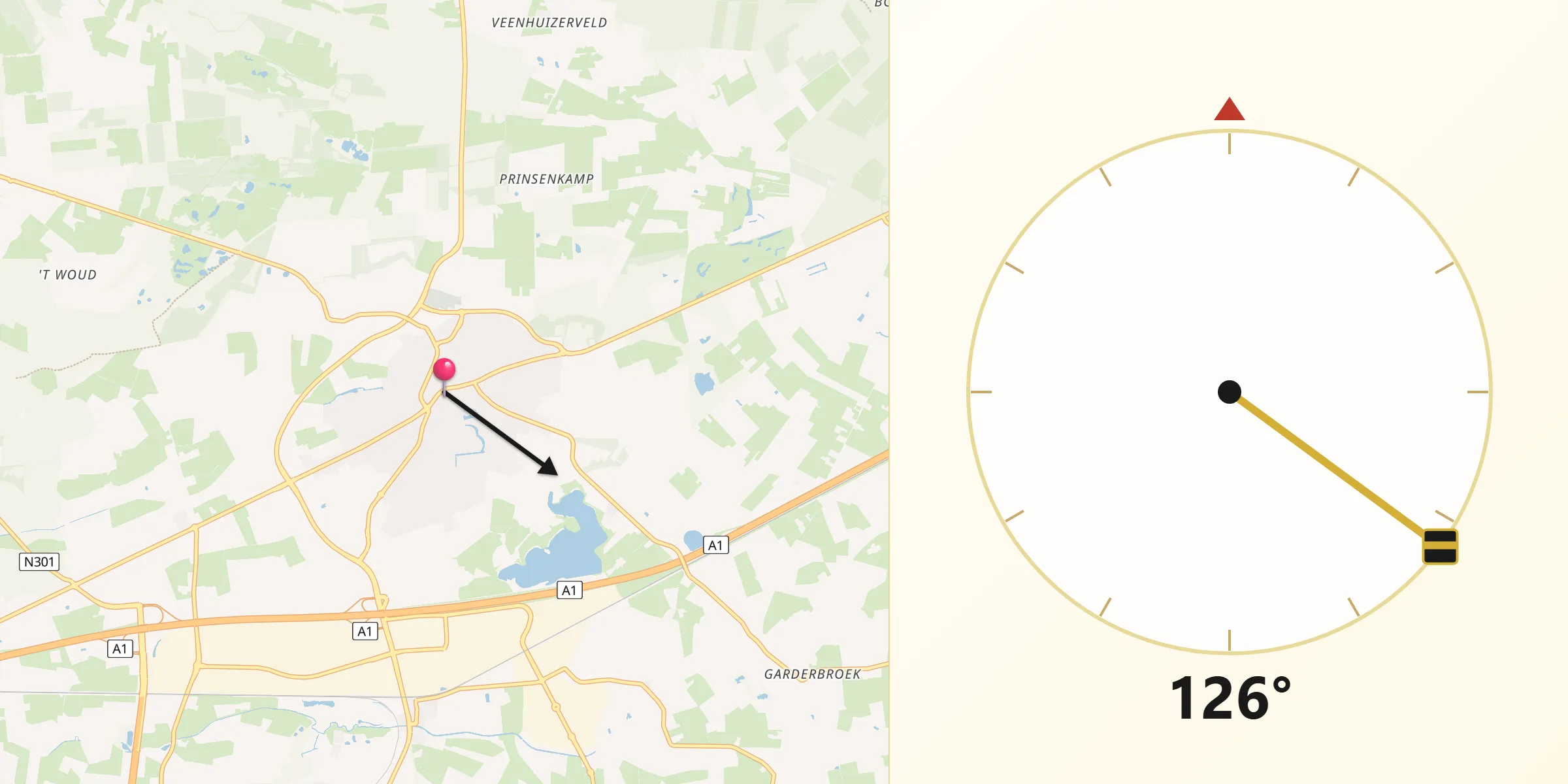 Qibla Richting vanaf Voorthuizen