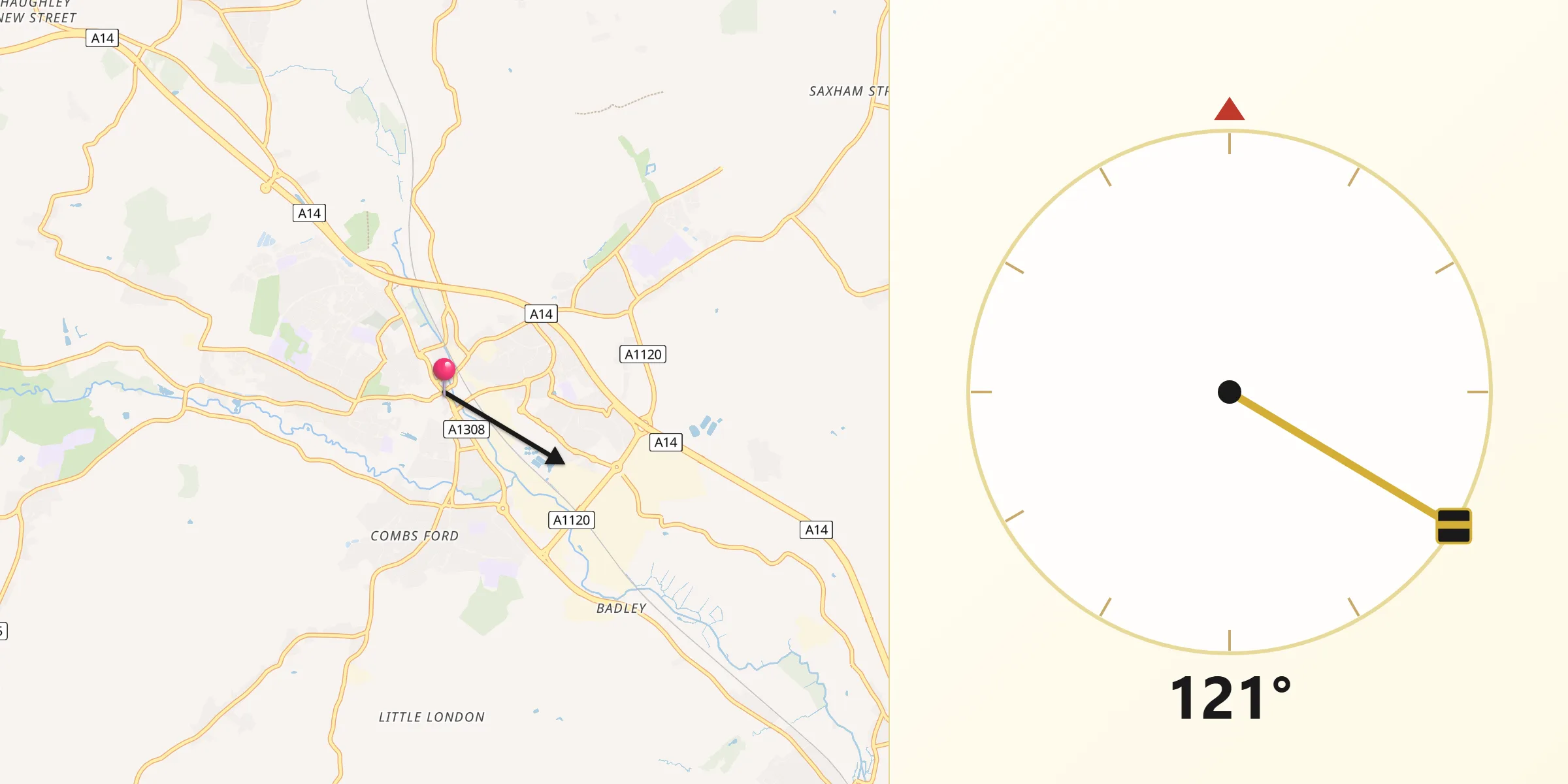 Qibla Direction from Stowmarket