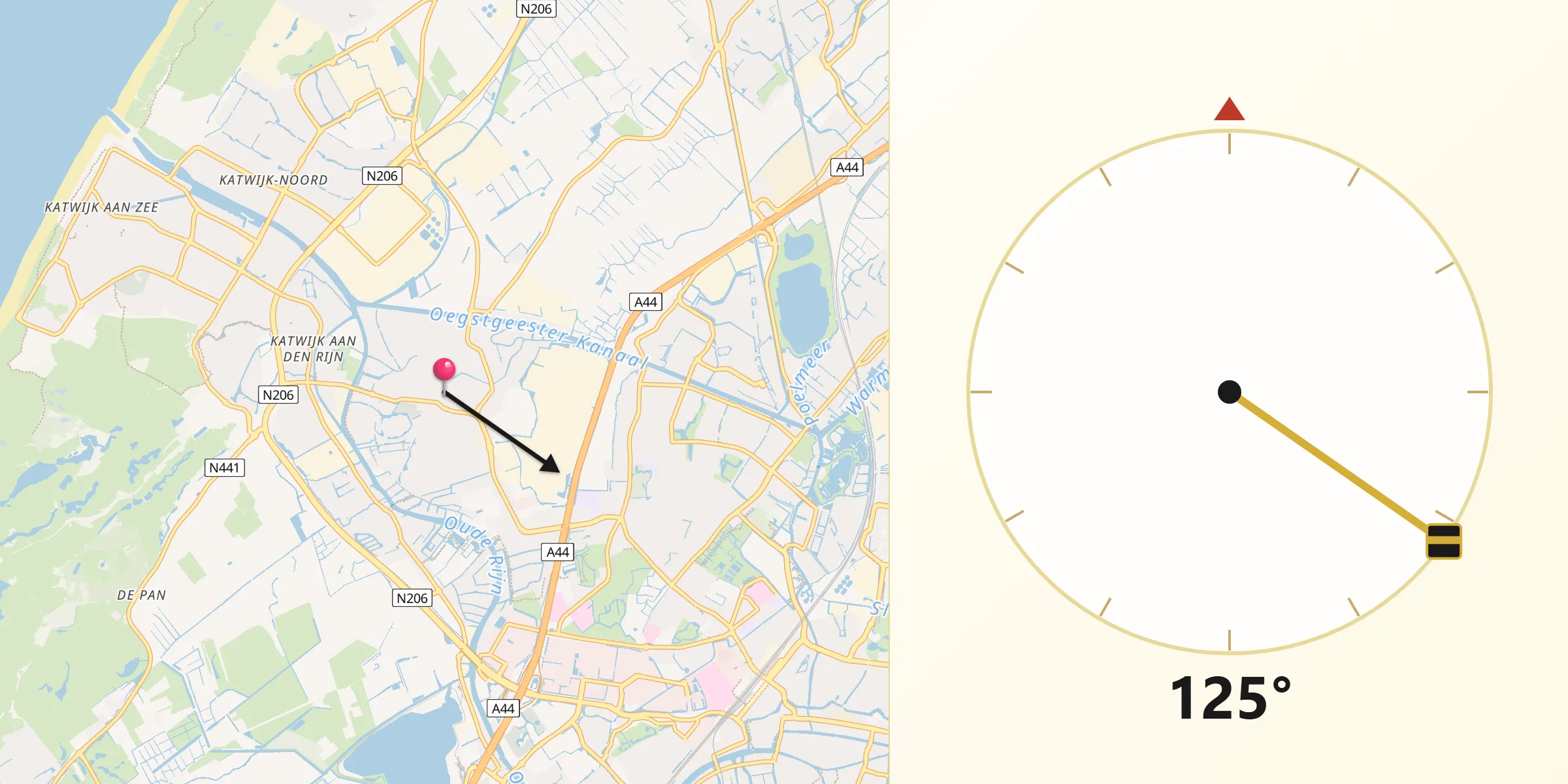 Qibla Richting vanaf Rijnsburg