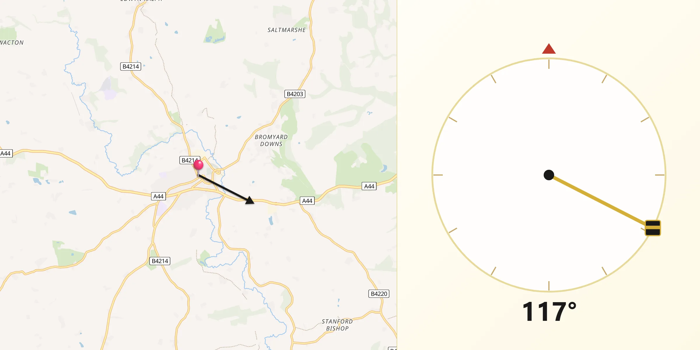 Qibla Direction from Bromyard