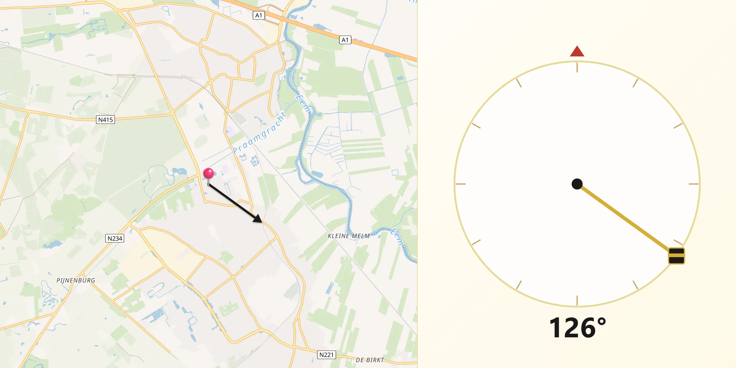 Qibla Richting vanaf Soestdijk