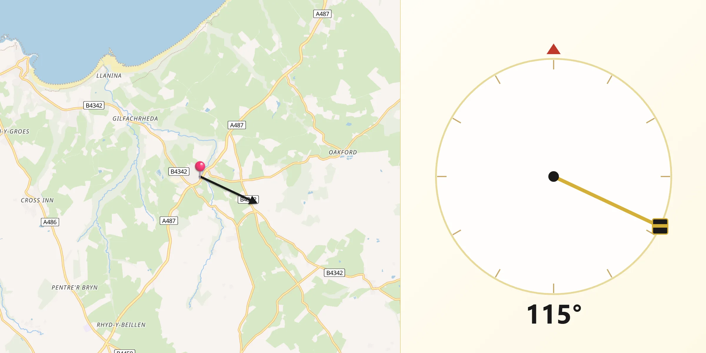 Qibla Direction from Llanarth