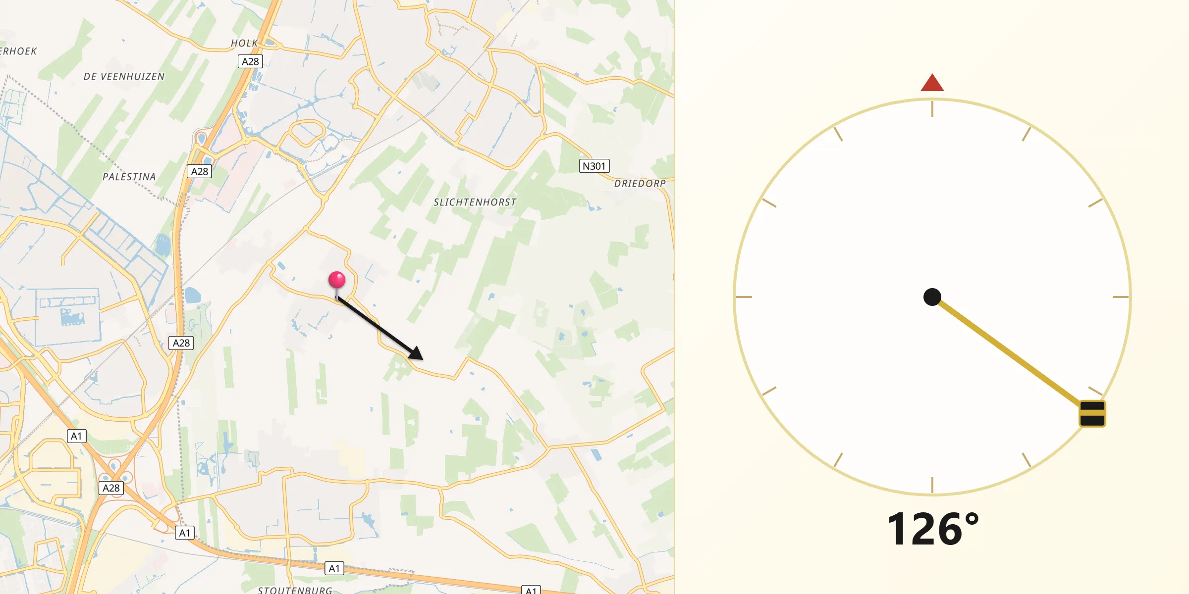 Qibla Richting vanaf Nijkerkerveen