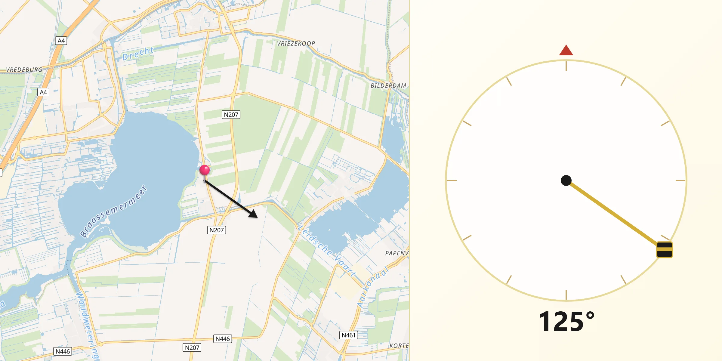 Qibla Richting vanaf Rijnsaterwoude