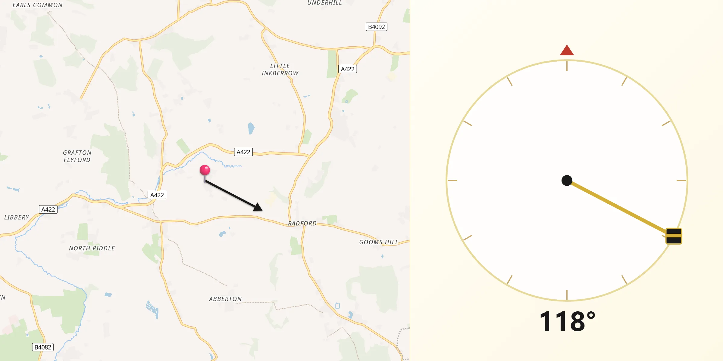 Qibla Direction from Kington