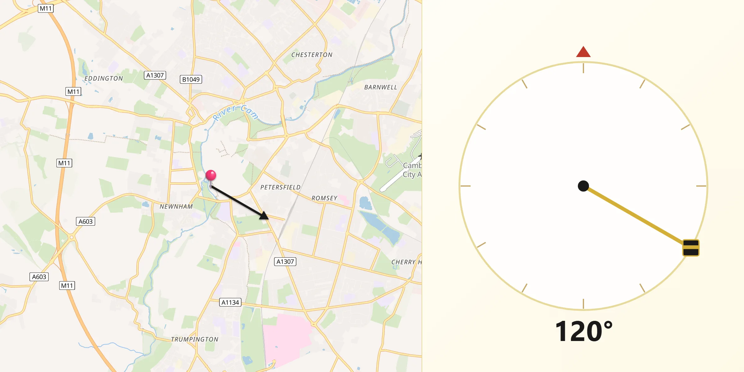 Direzione della Qibla da Cambridge