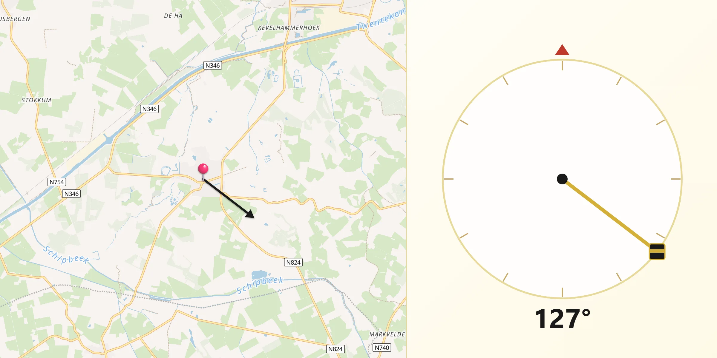 Qibla Richting vanaf Diepenheim