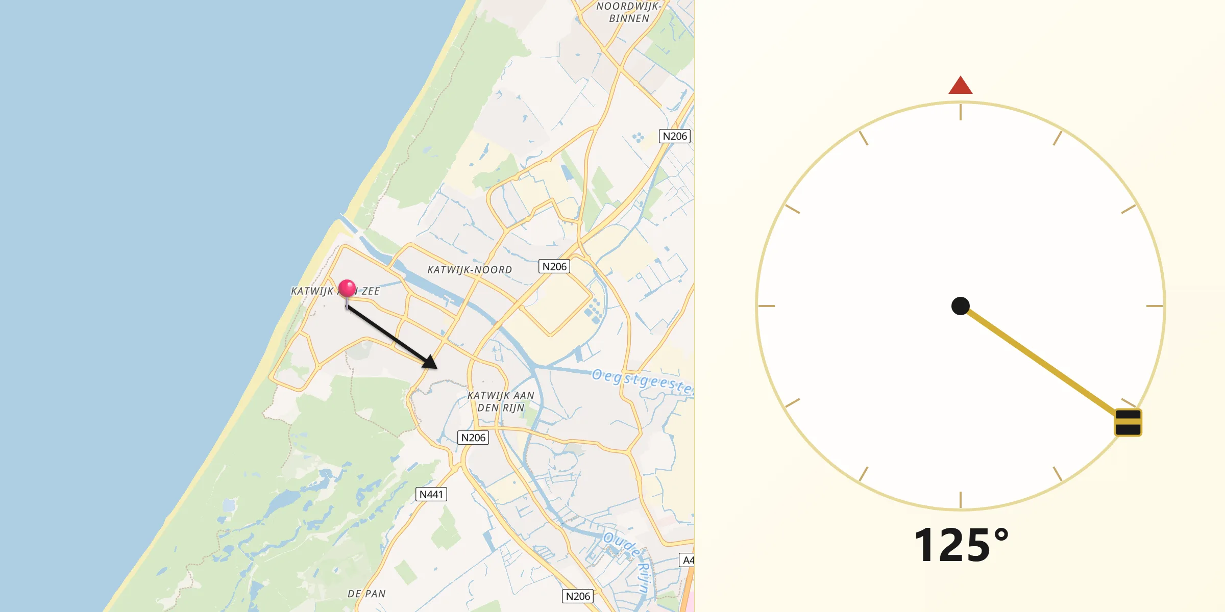 Qibla Richting vanaf Katwijk Aan Zee