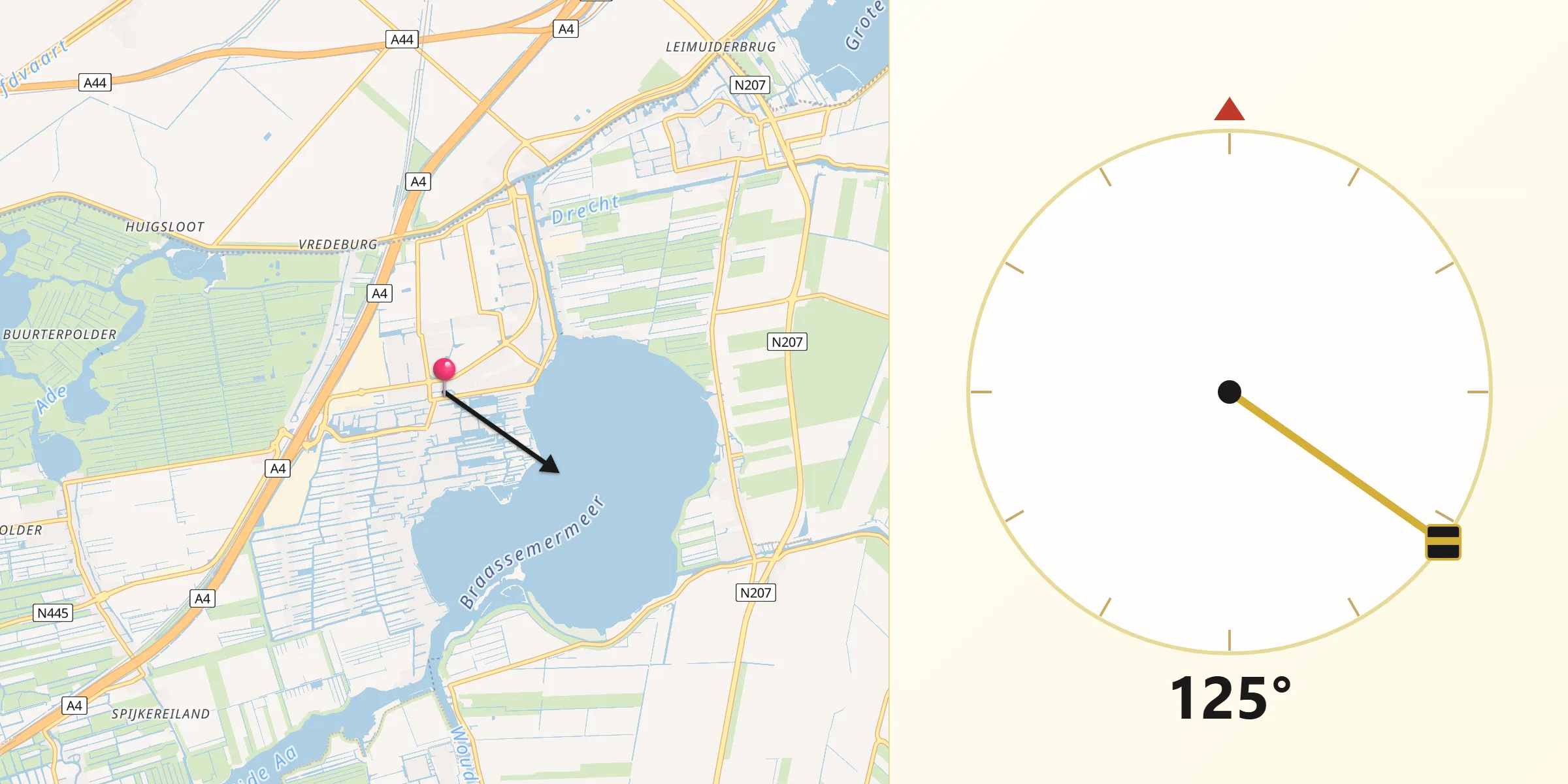 Qibla Richting vanaf Roelofarendsveen