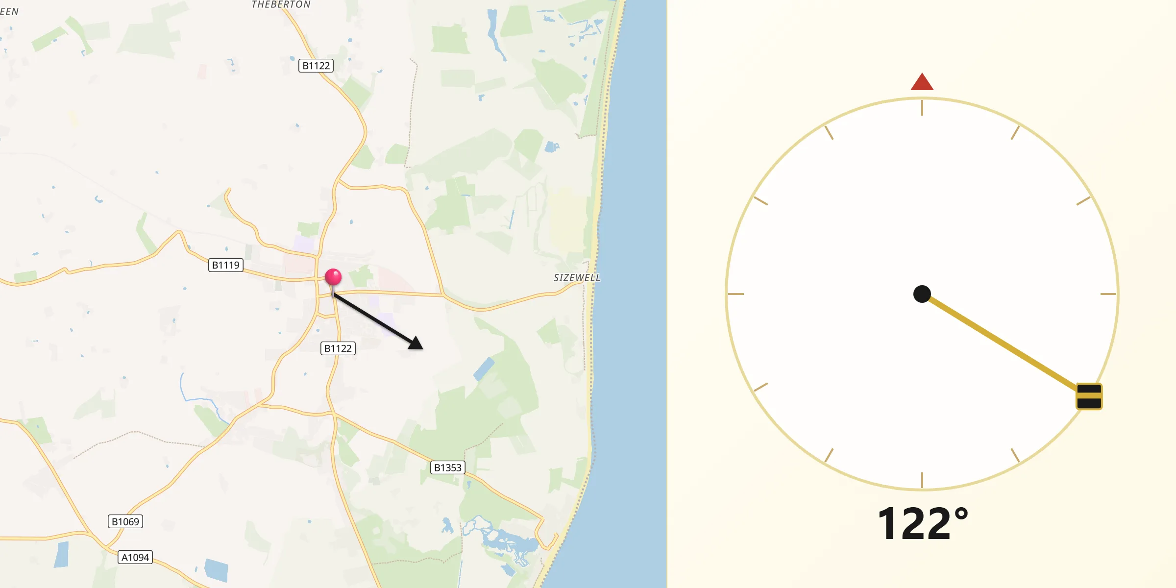 Qibla Direction from Leiston