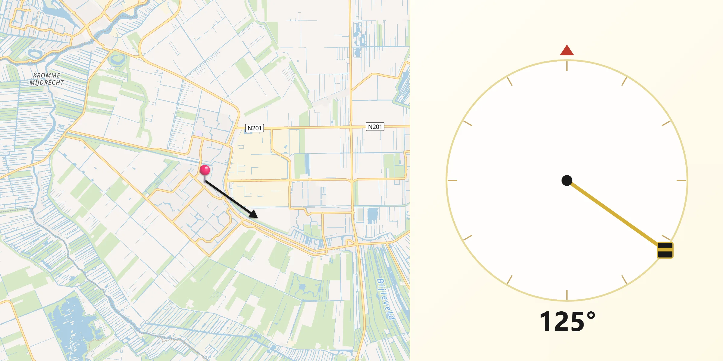 Qibla Richting vanaf Mijdrecht