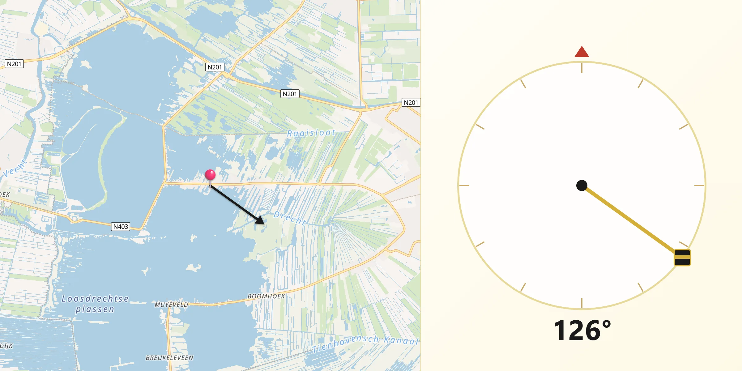 Qibla Richting vanaf Oud-Loosdrecht