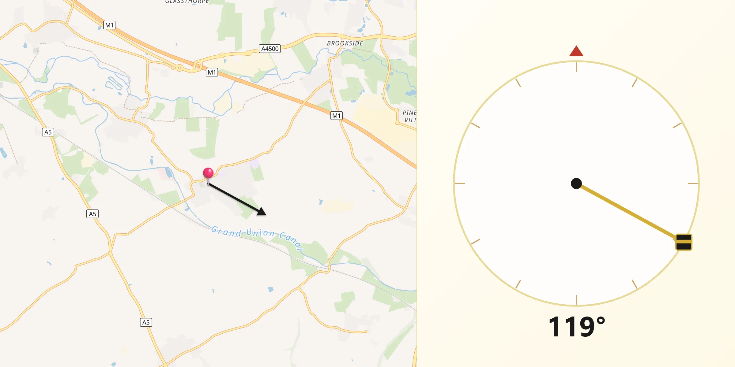 Qibla Direction from Bugbrooke