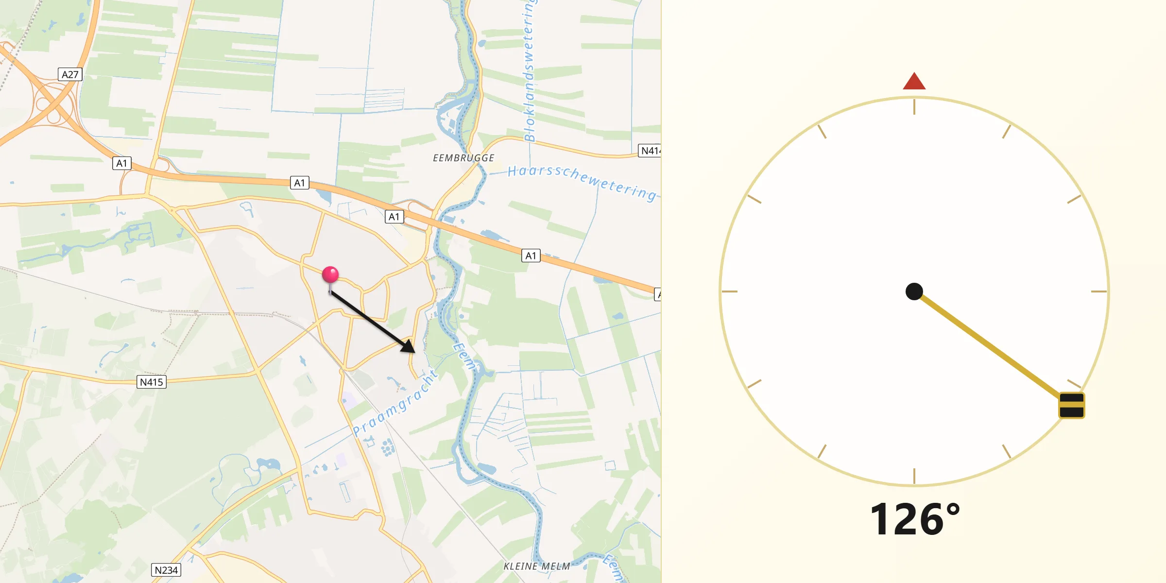 Qibla Richting vanaf Baarn