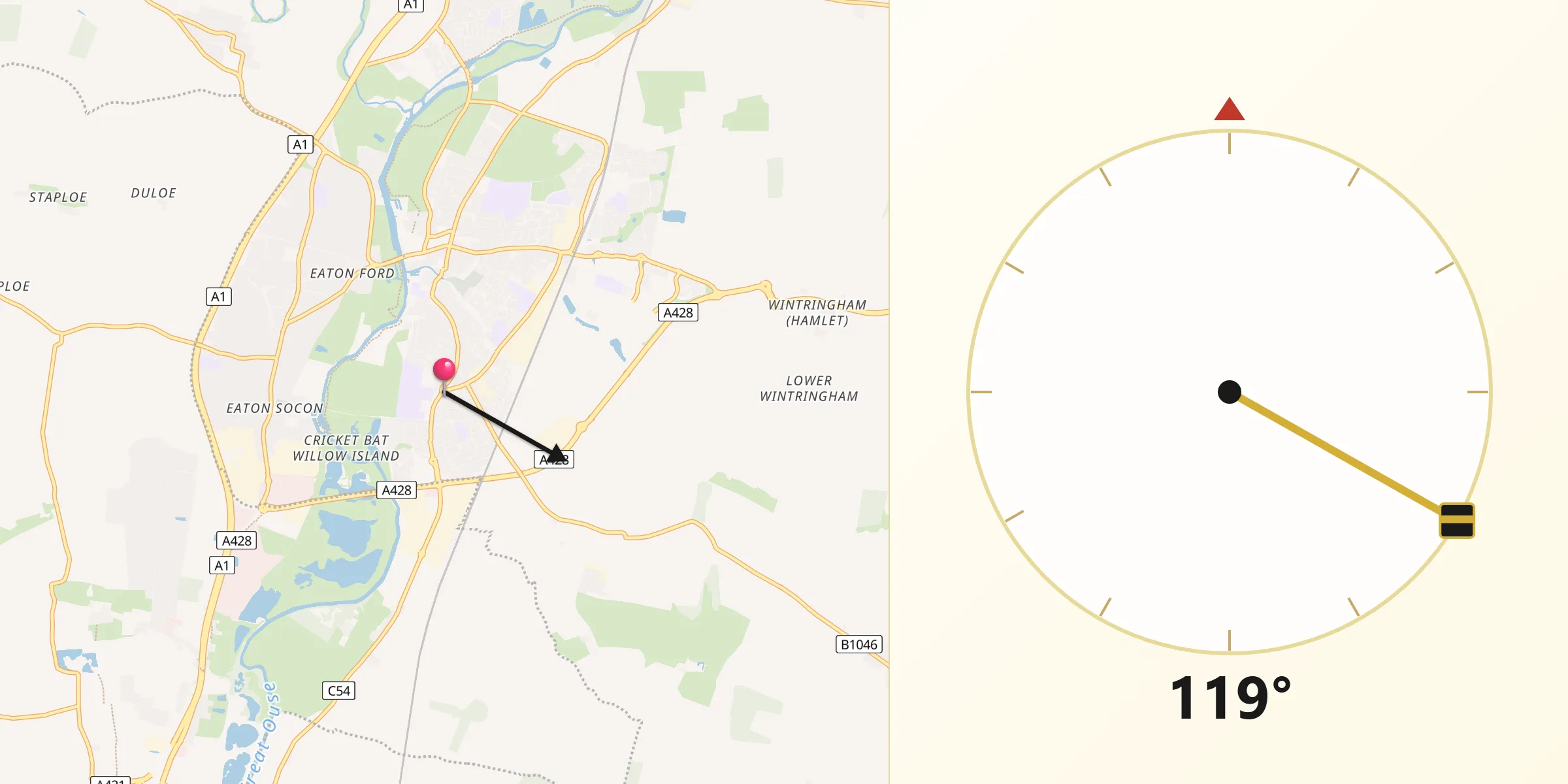 Qibla Direction from Saint Neots