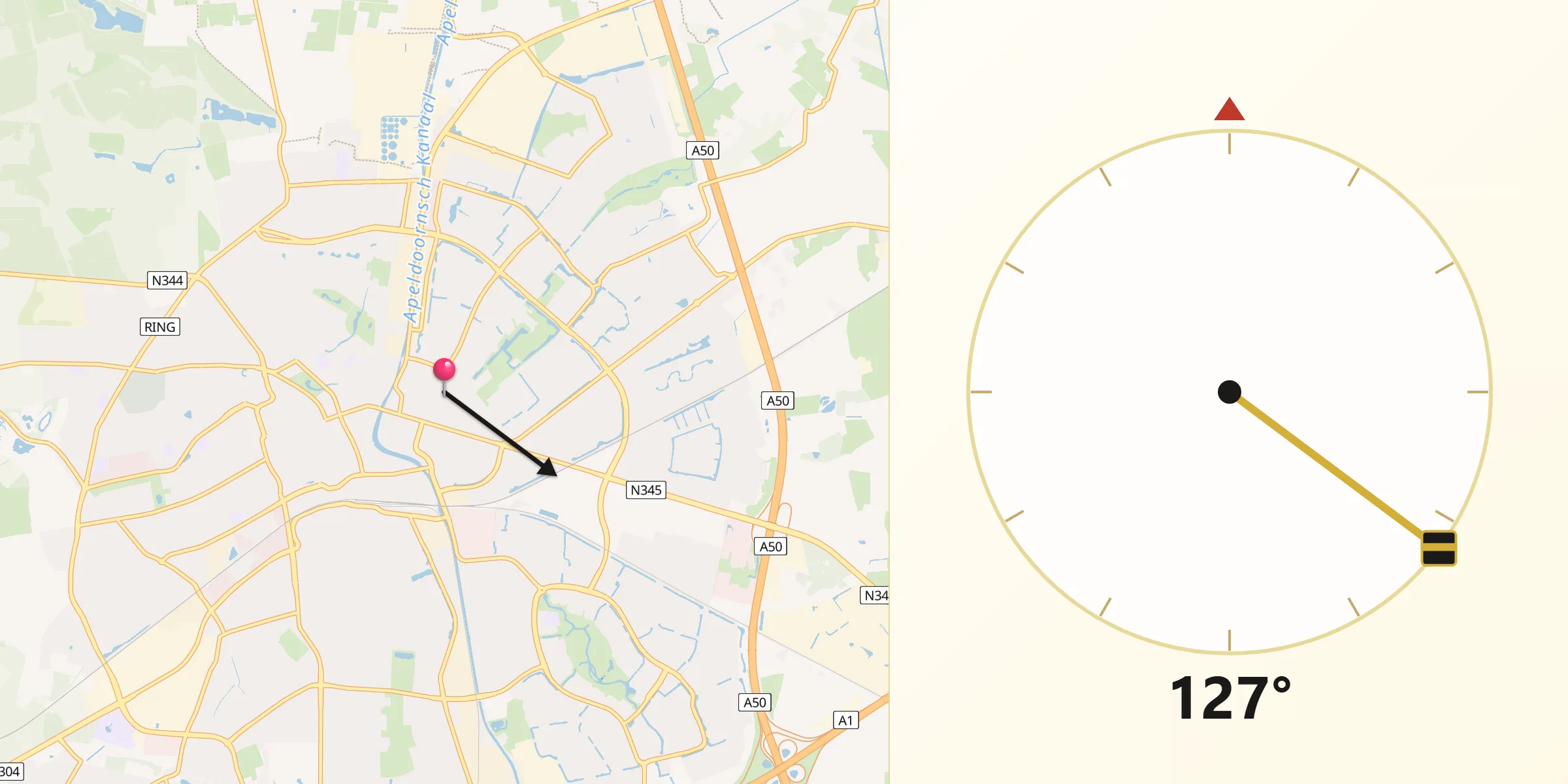 Qibla Richting vanaf Zevenhuizen