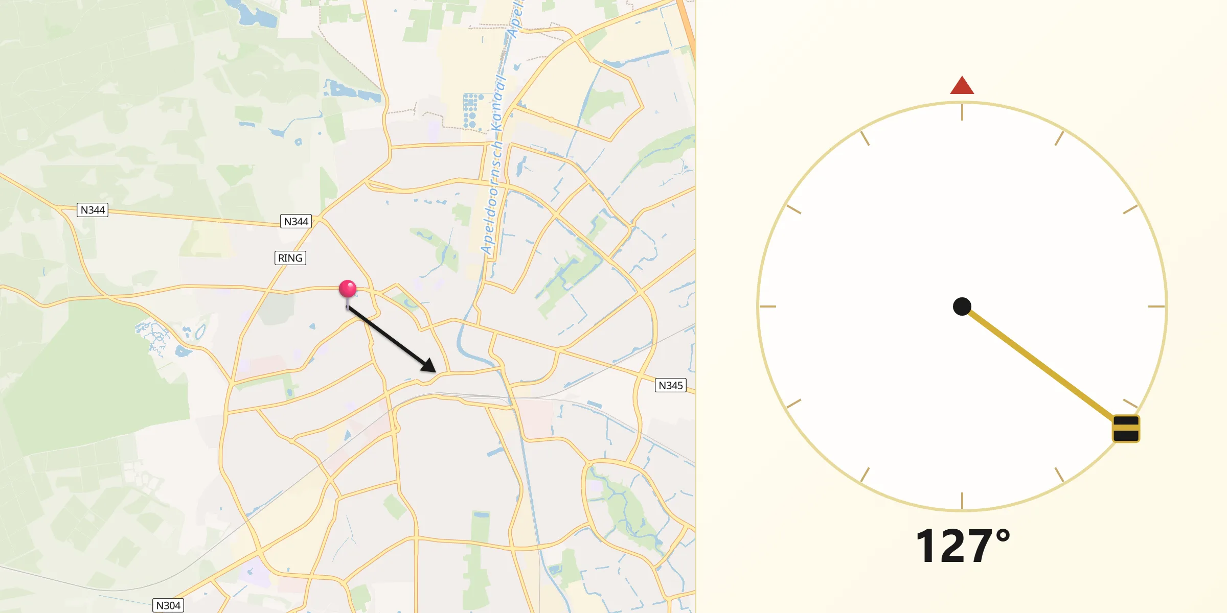 Qibla Richting vanaf Sprengenweg-Noord
