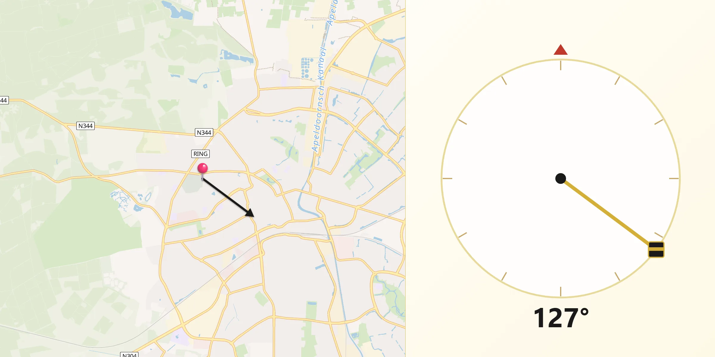Qibla Richting vanaf Sprengenbos
