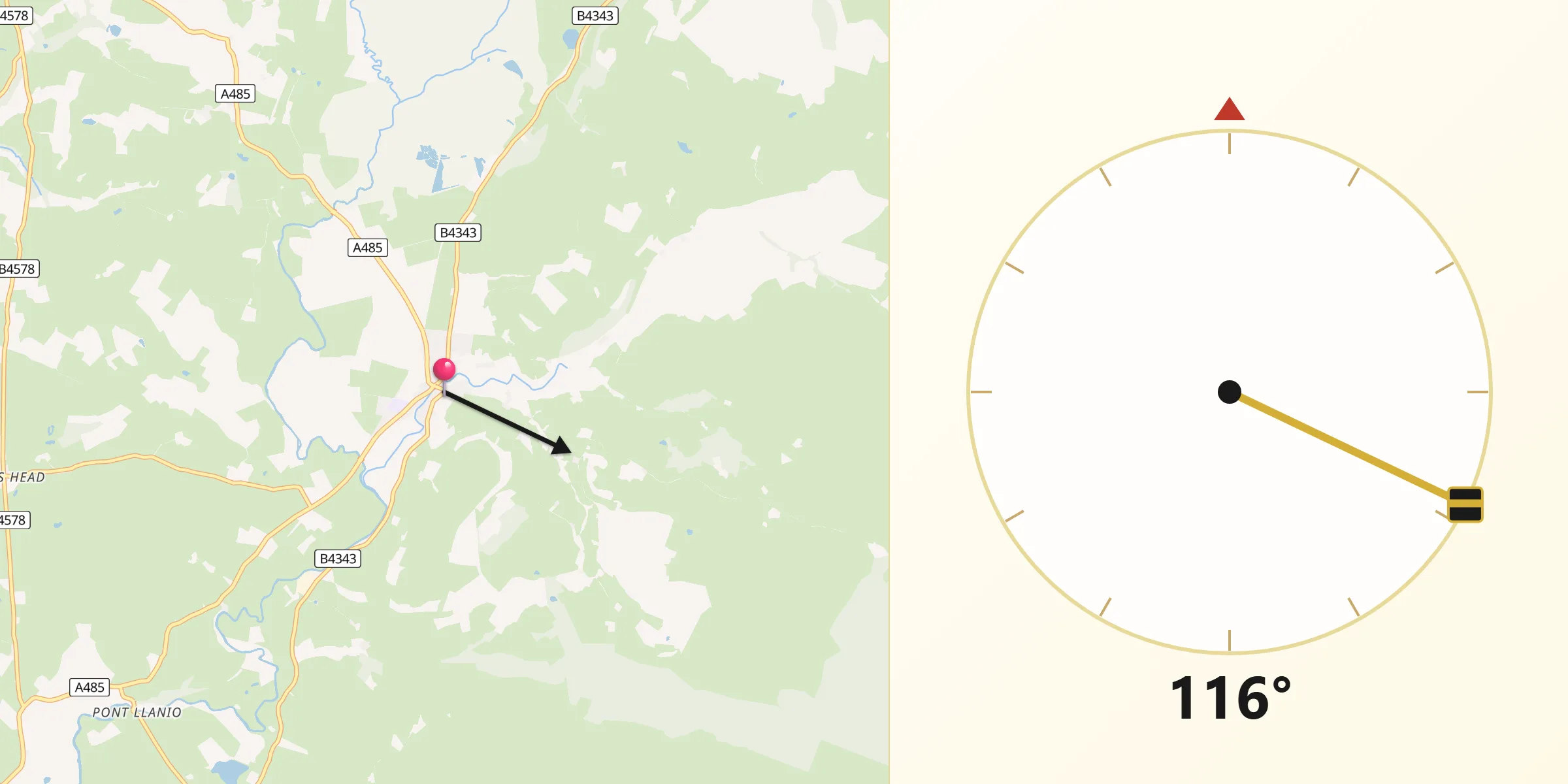 Qibla Direction from Tregaron