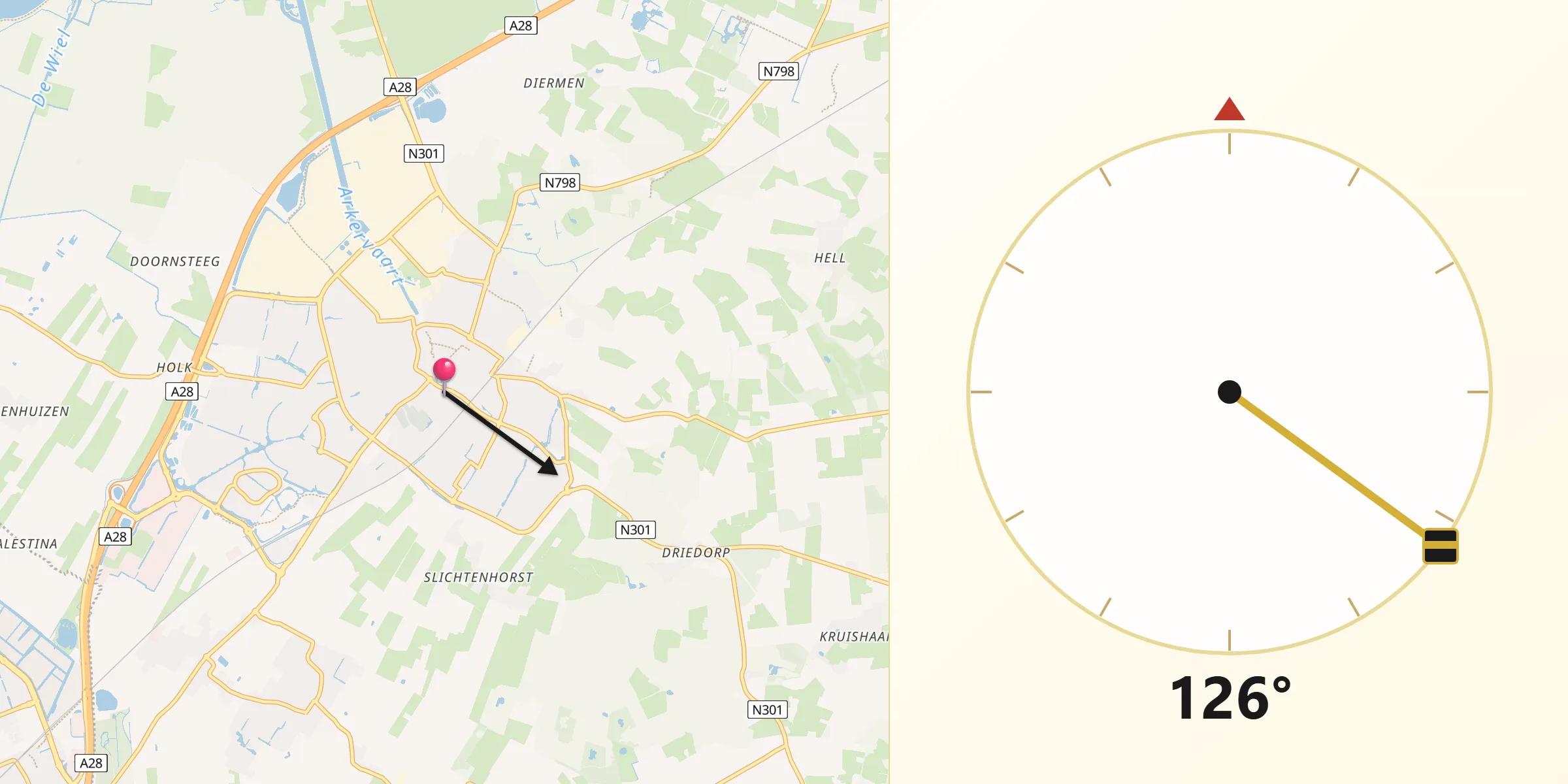 Qibla Richting vanaf Nijkerk