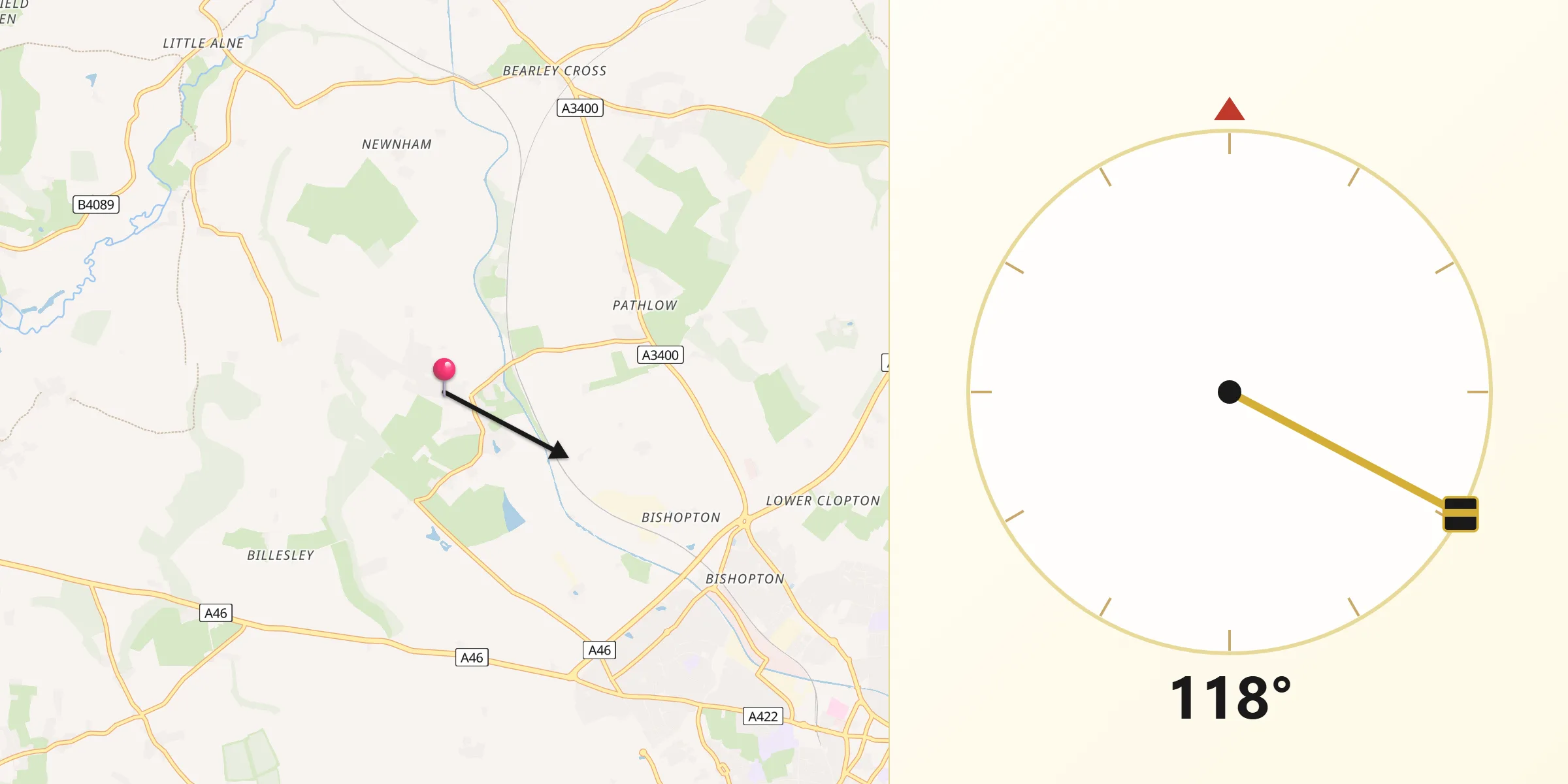 Qibla Direction from Wilmcote