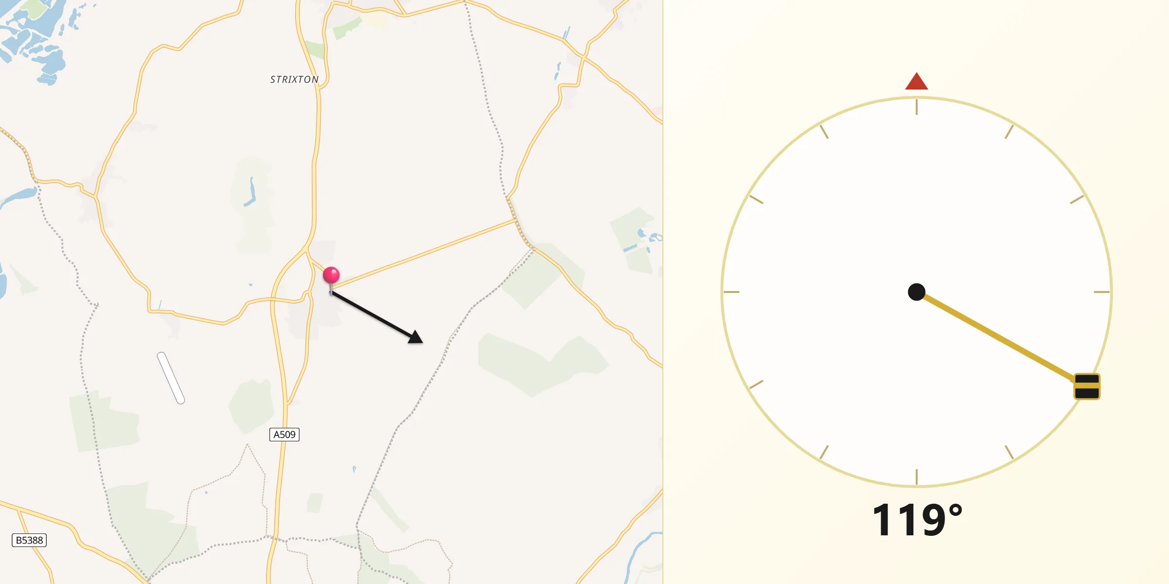 Qibla Direction from Bozeat