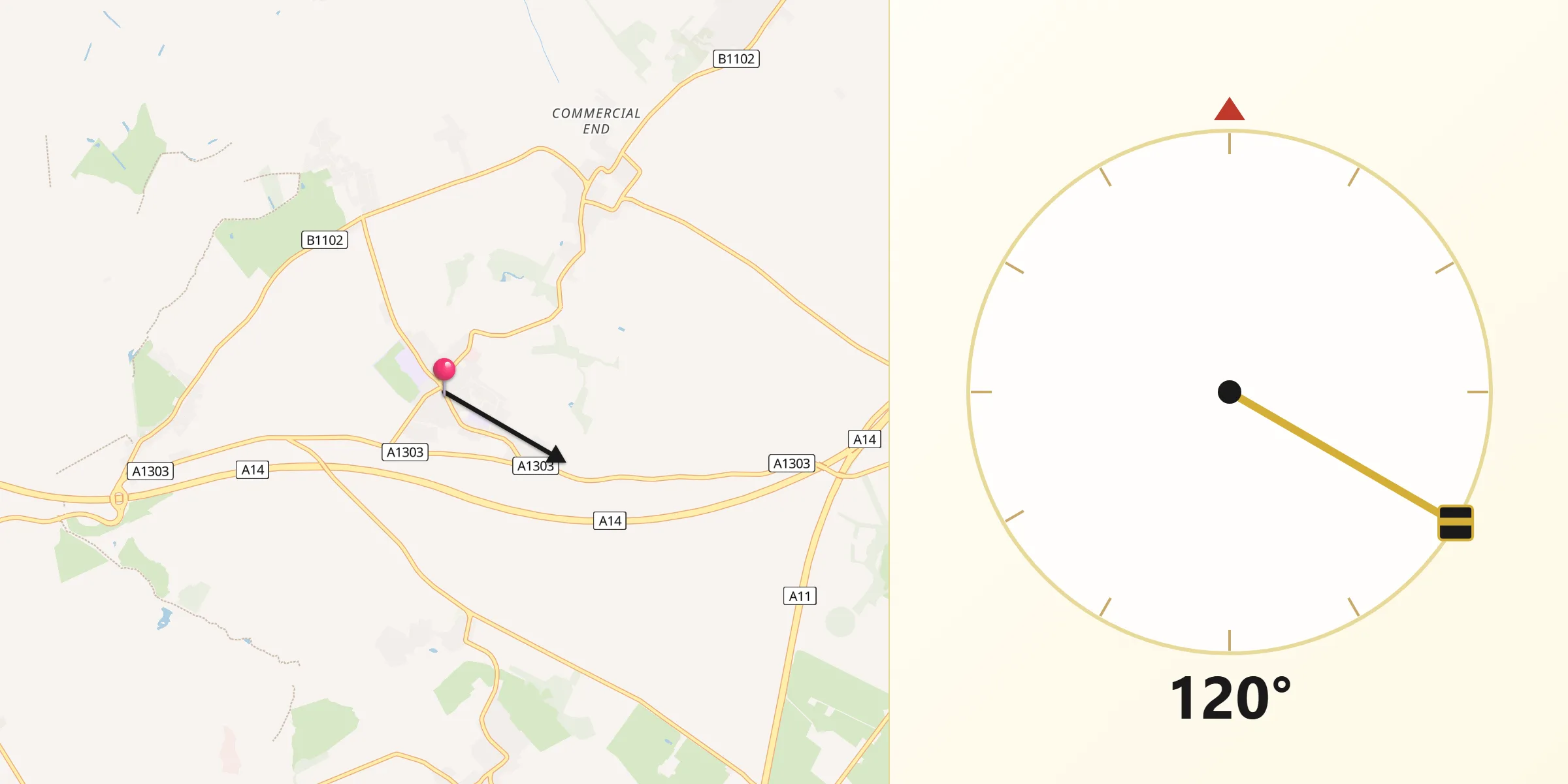 Qibla Direction from Bottisham