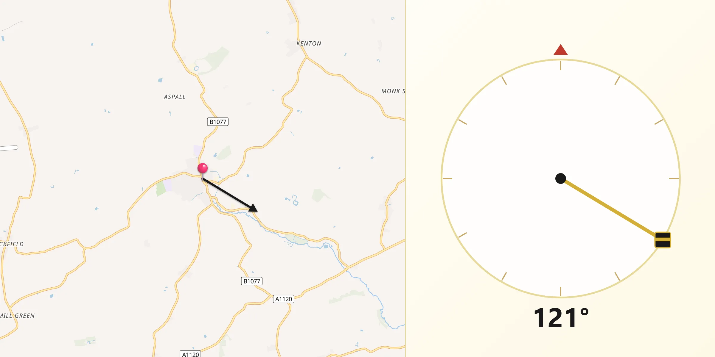 Qibla Direction from Debenham