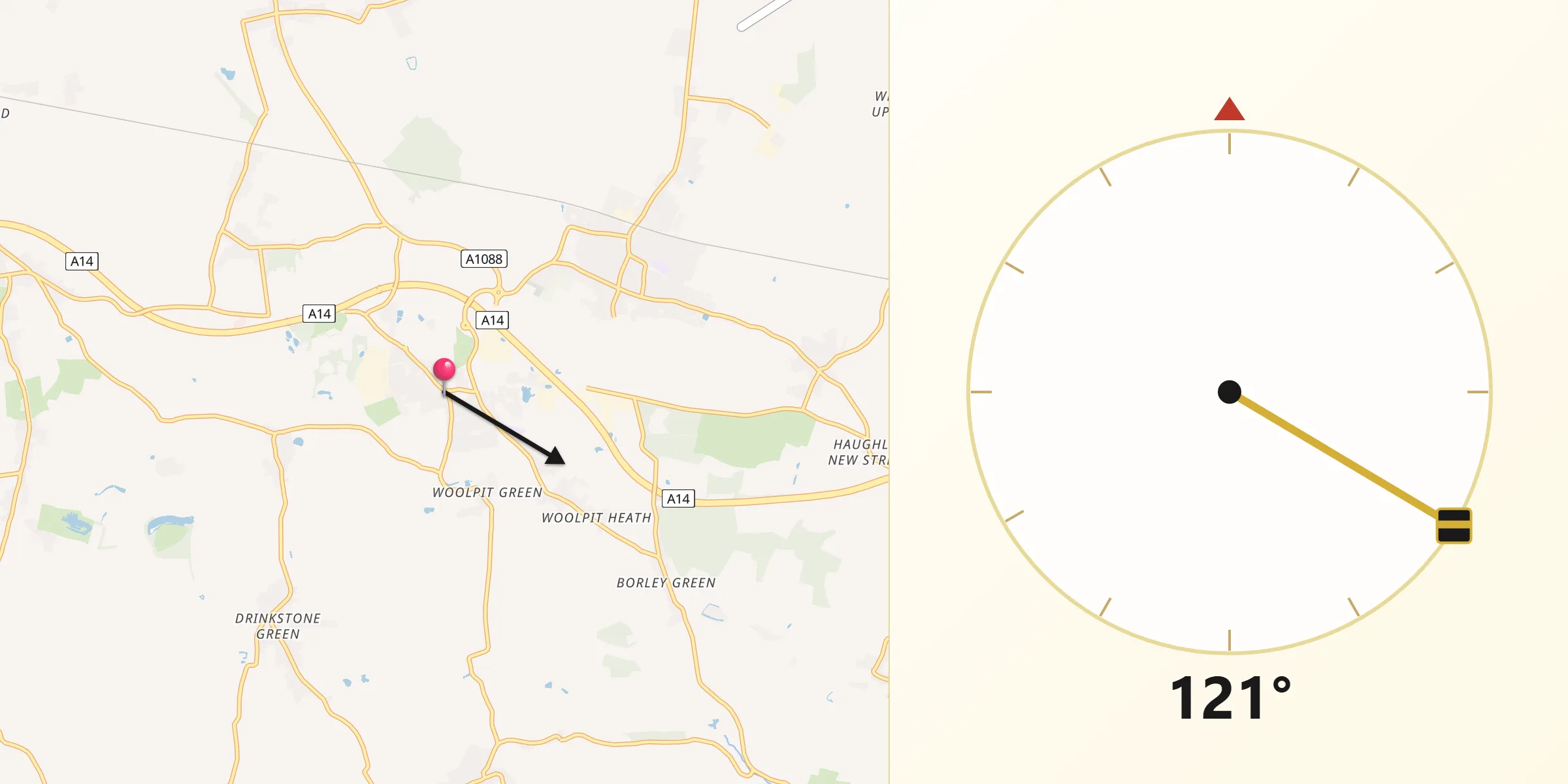 Qibla Direction from Woolpit
