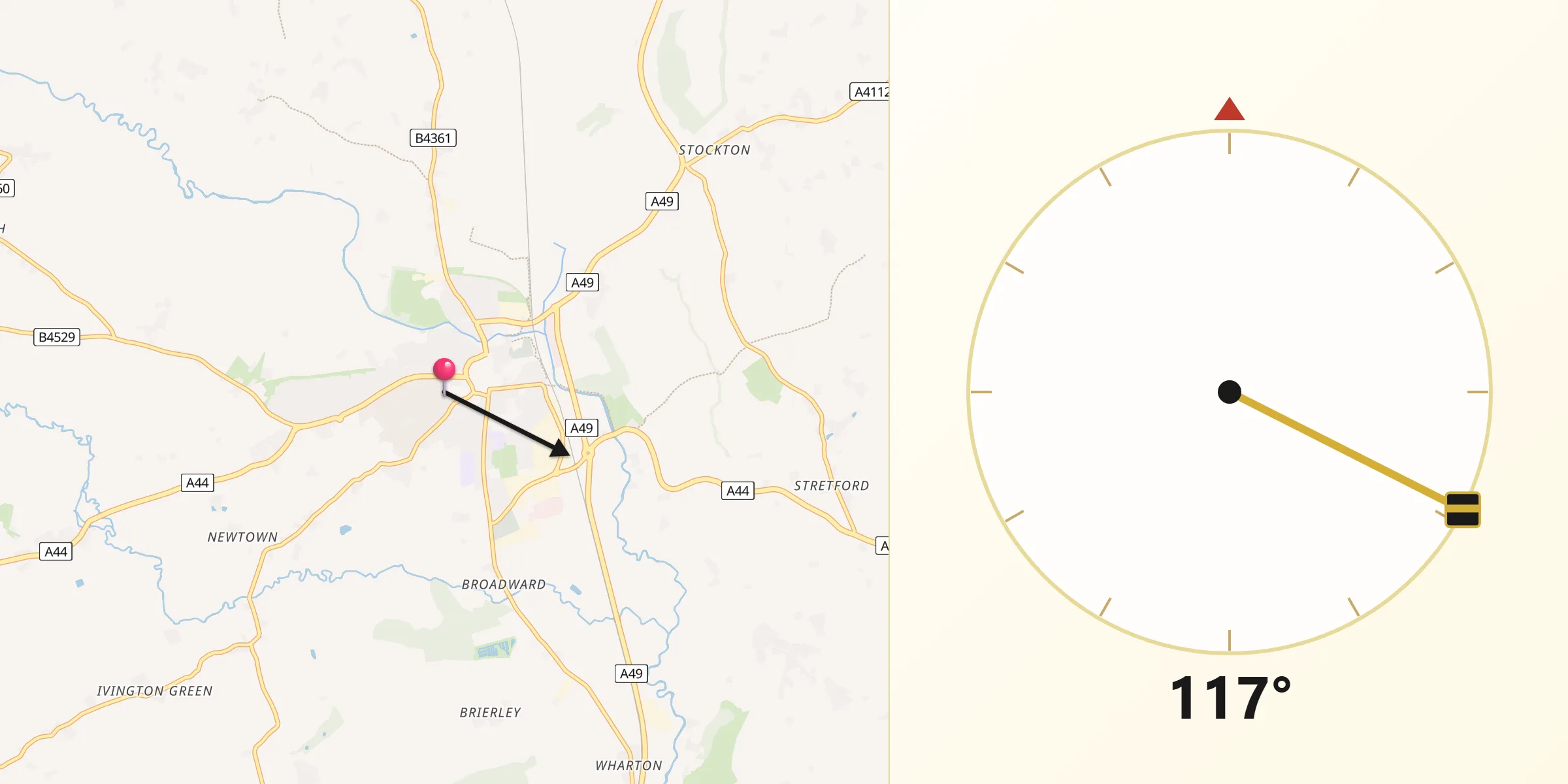 Qibla Direction from Leominster