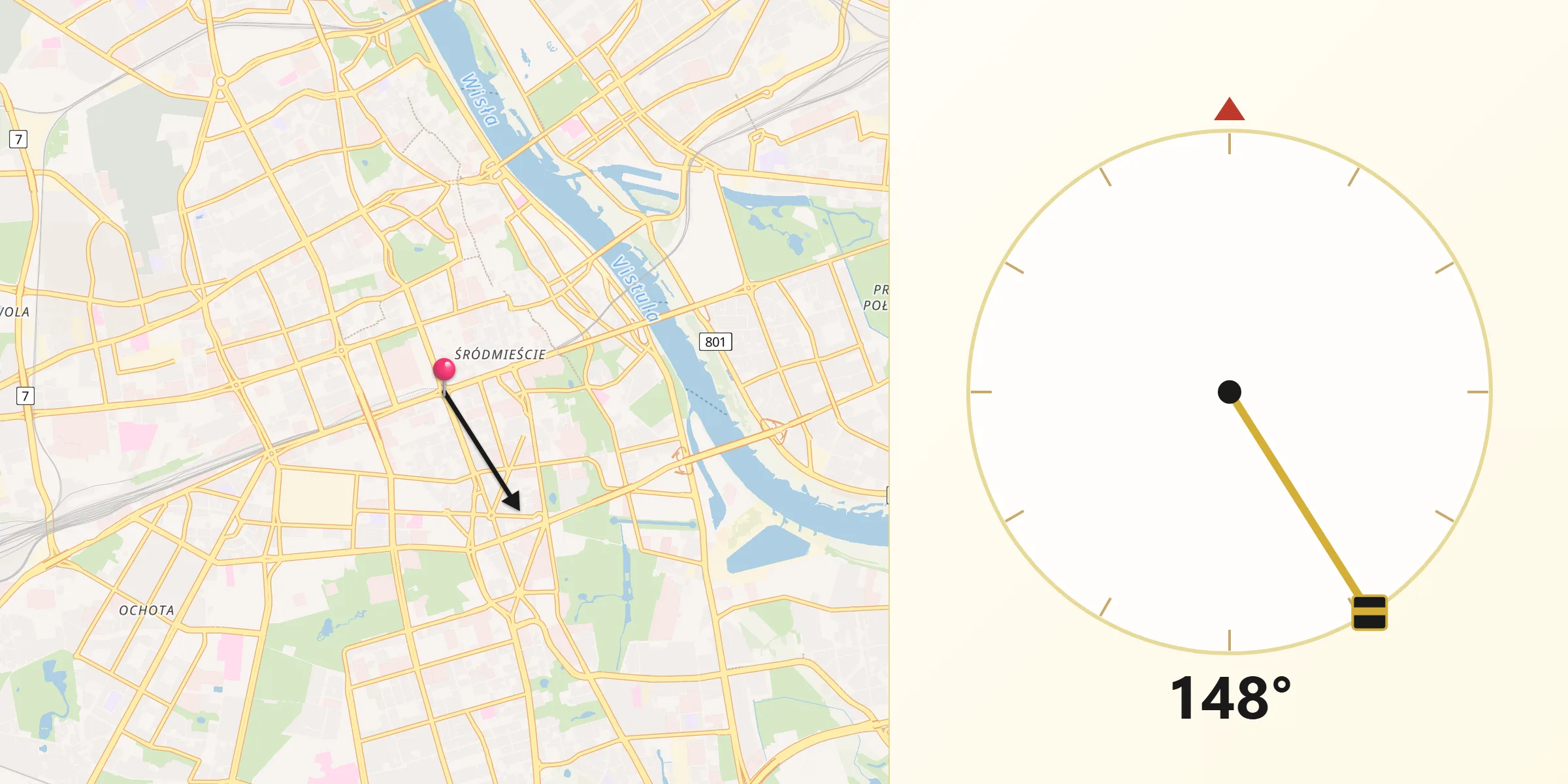 Kierunek Qibla z Warszawa