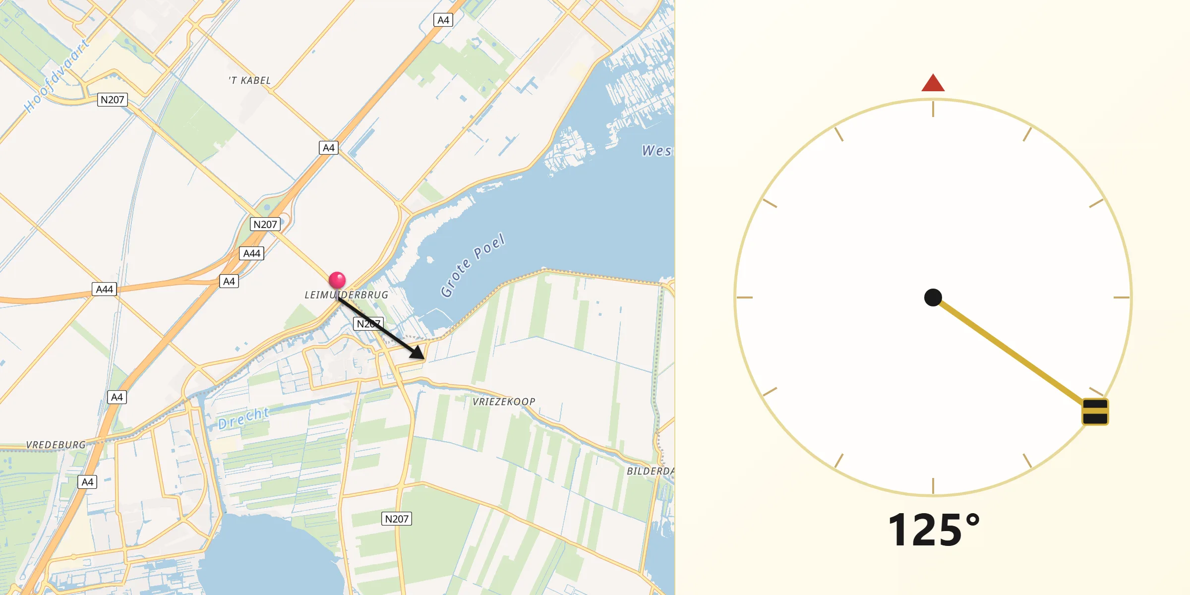 Qibla Richting vanaf Leimuiderbrug