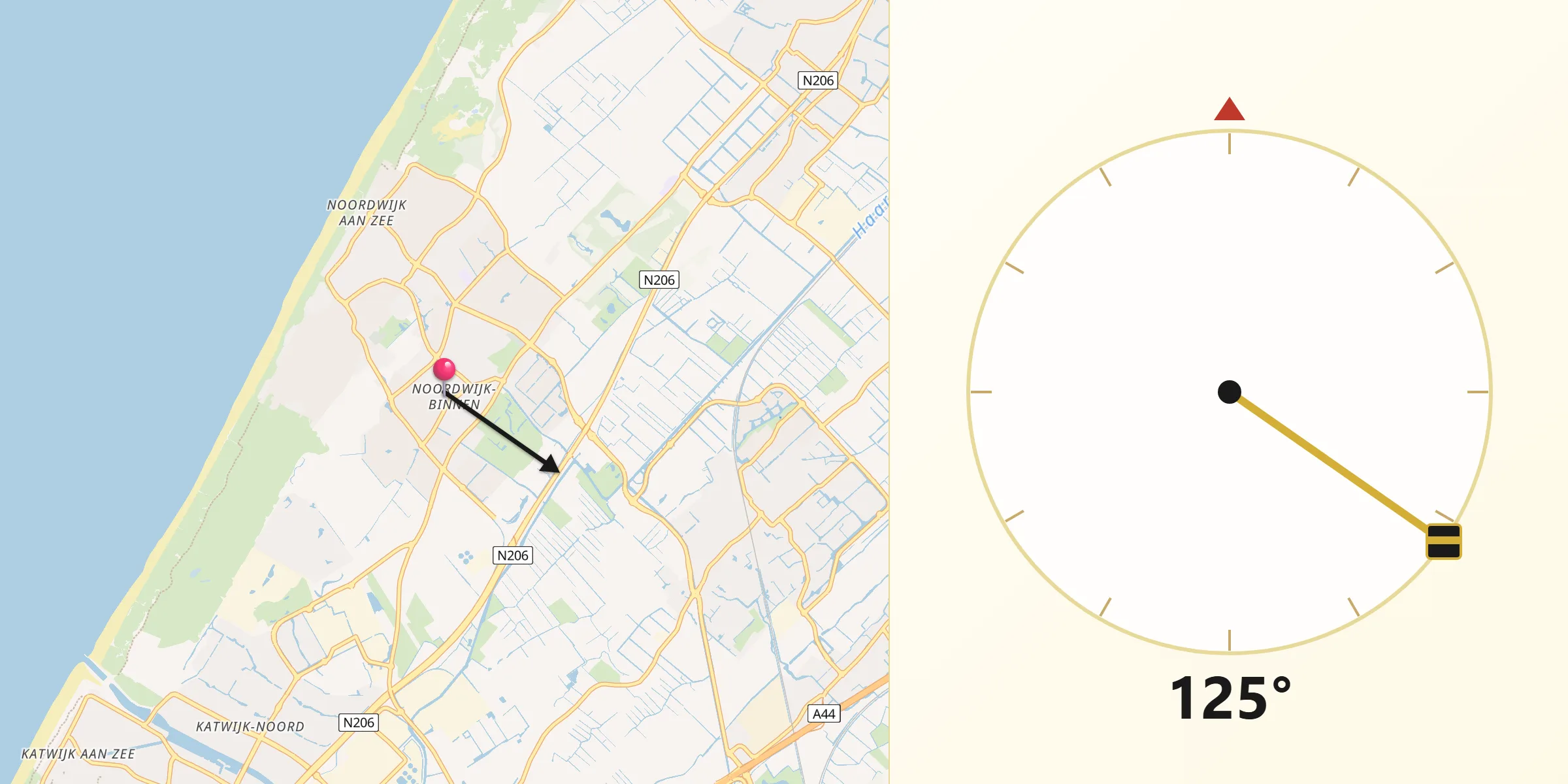 Qibla Richting vanaf Noordwijk-Binnen