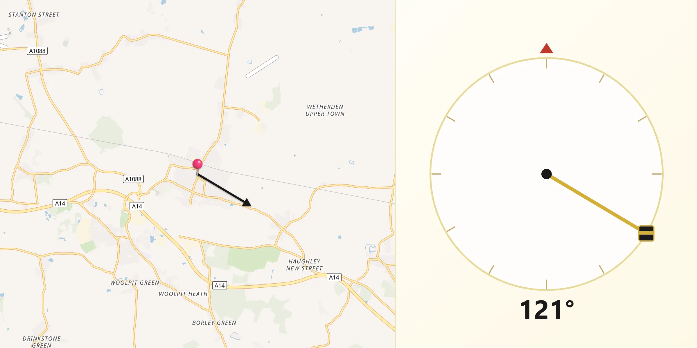 Qibla Direction from Elmswell